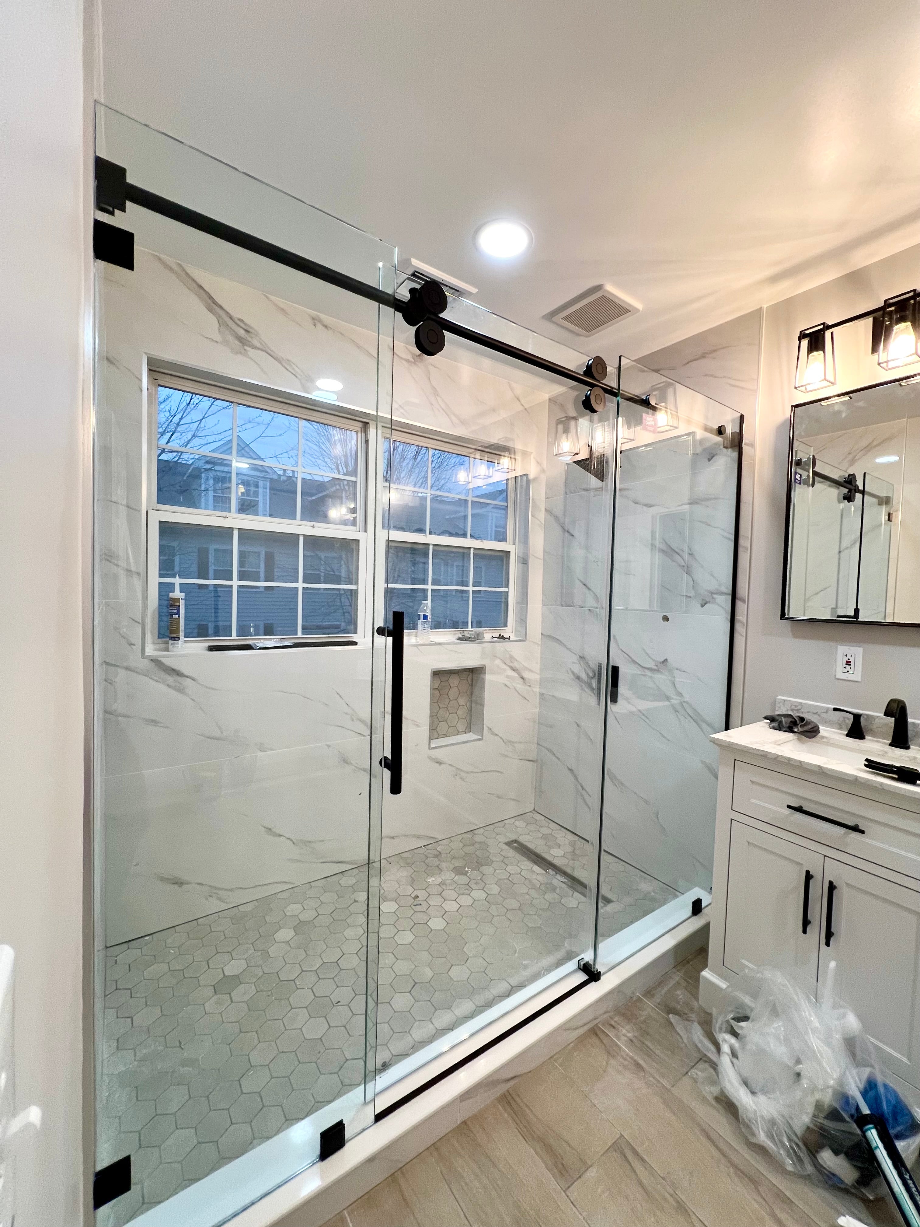 D4 -66 to 72 in. W x 78 in. H Frameless Single Sliding Door with Nano Coating 3/8 in. Clear Glass