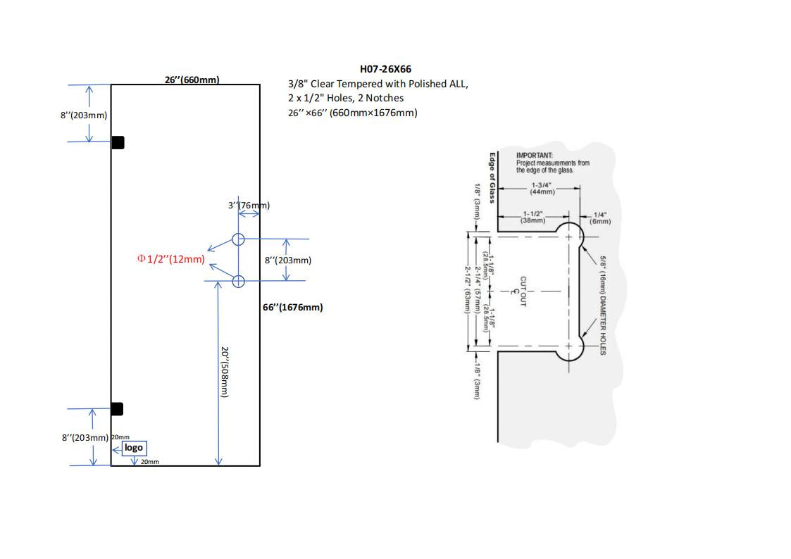 H07A, 3/8‚ Clear Tempered Glass Shower Door.(CARTON)