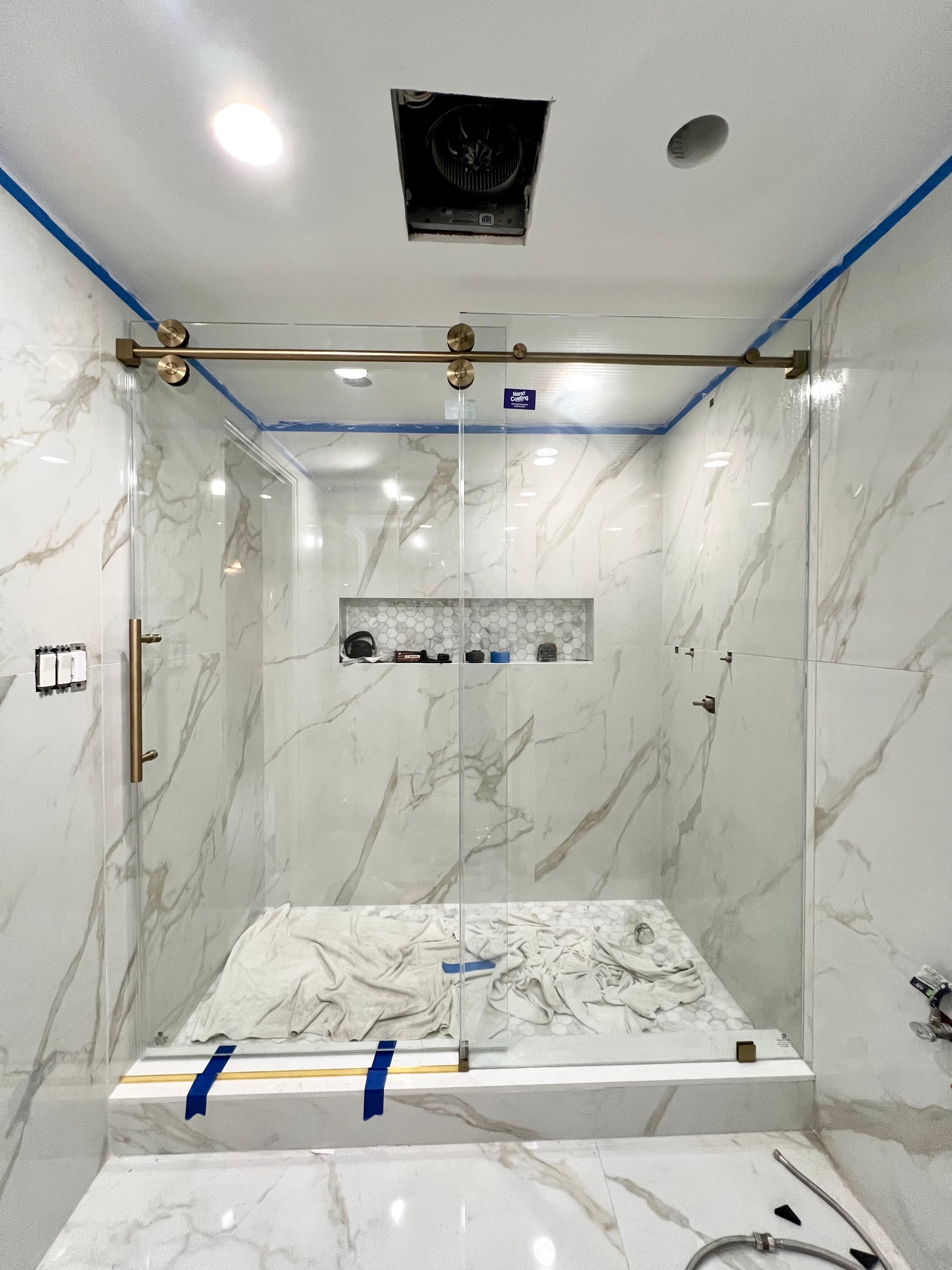 D4 -66 to 72 in. W x 78 in. H Frameless Single Sliding Door with Nano Coating 3/8 in. Clear Glass