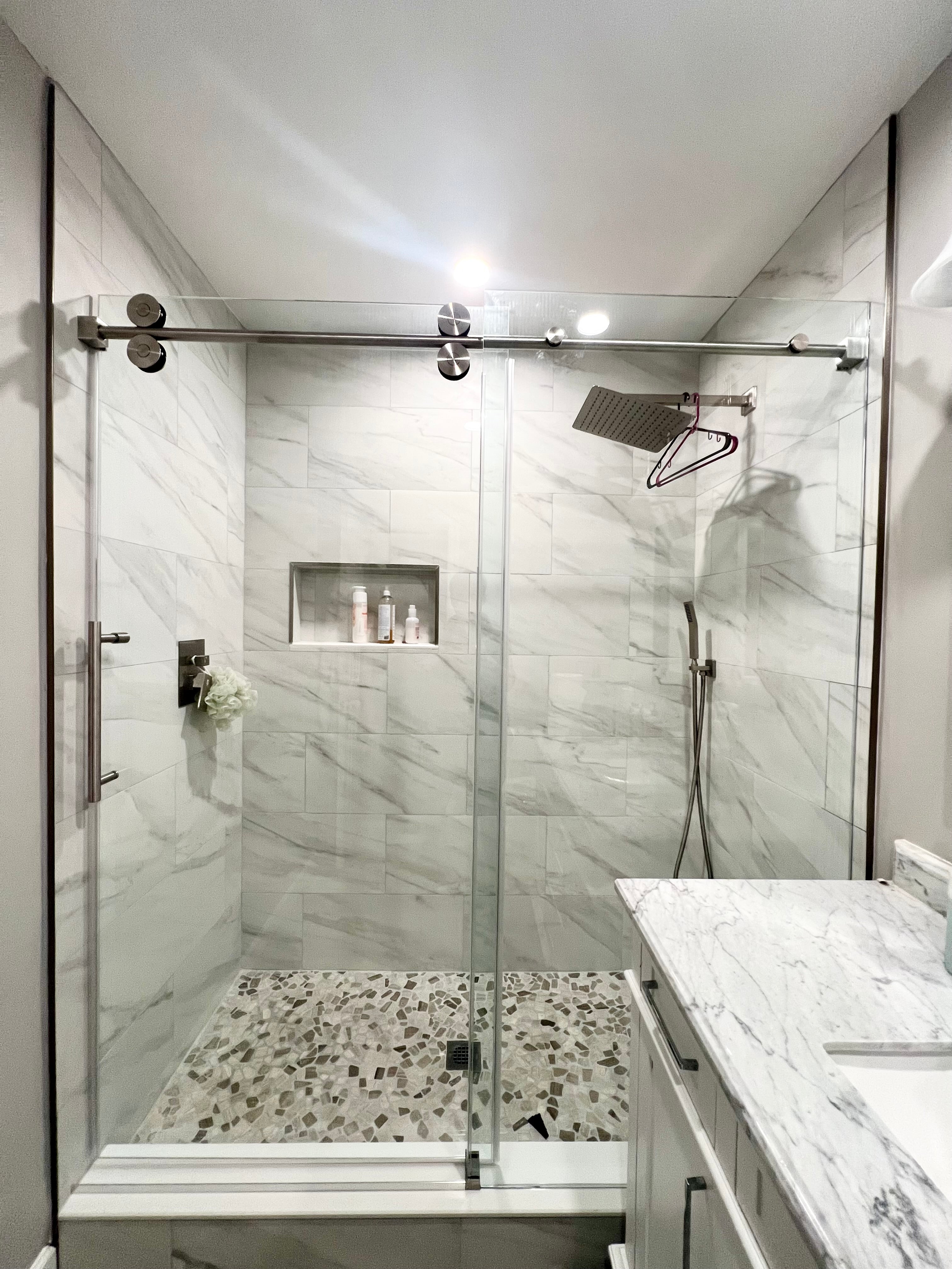 D4 -66 to 72 in. W x 78 in. H Frameless Single Sliding Door with Nano Coating 3/8 in. Clear Glass