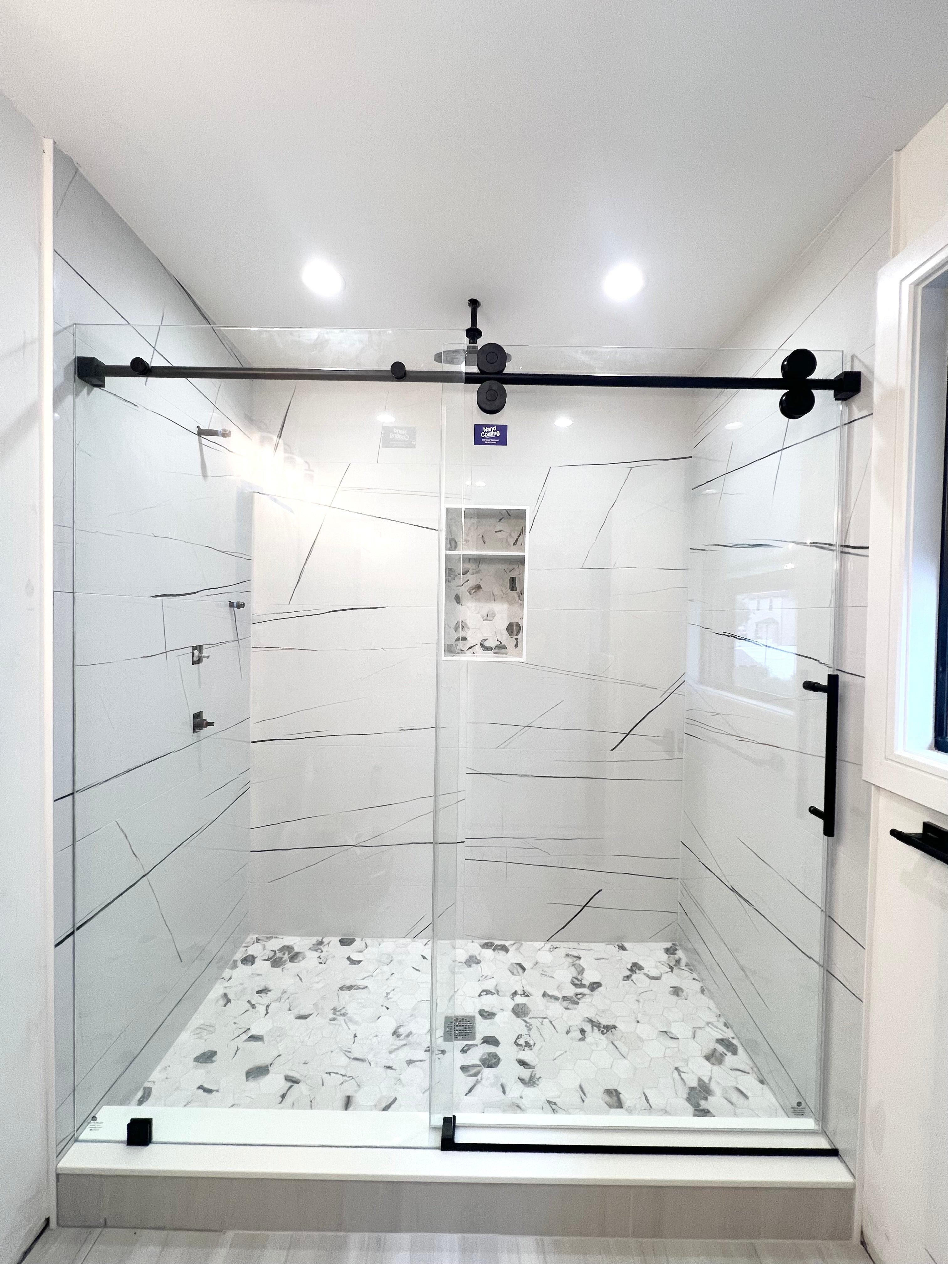 D4 -66 to 72 in. W x 78 in. H Frameless Single Sliding Door with Nano Coating 3/8 in. Clear Glass