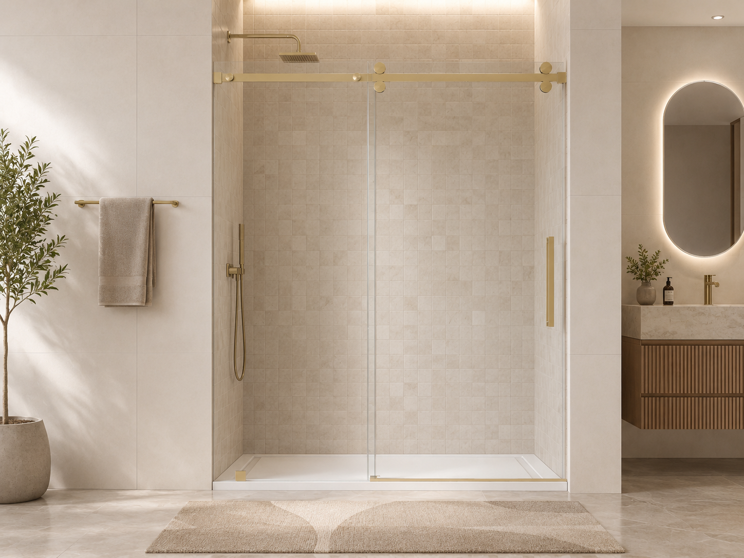 D9 -56 to 60 in. W x 78 in. H Frameless Single Sliding Door with Nano Coating 3/8 in. Clear Glass
