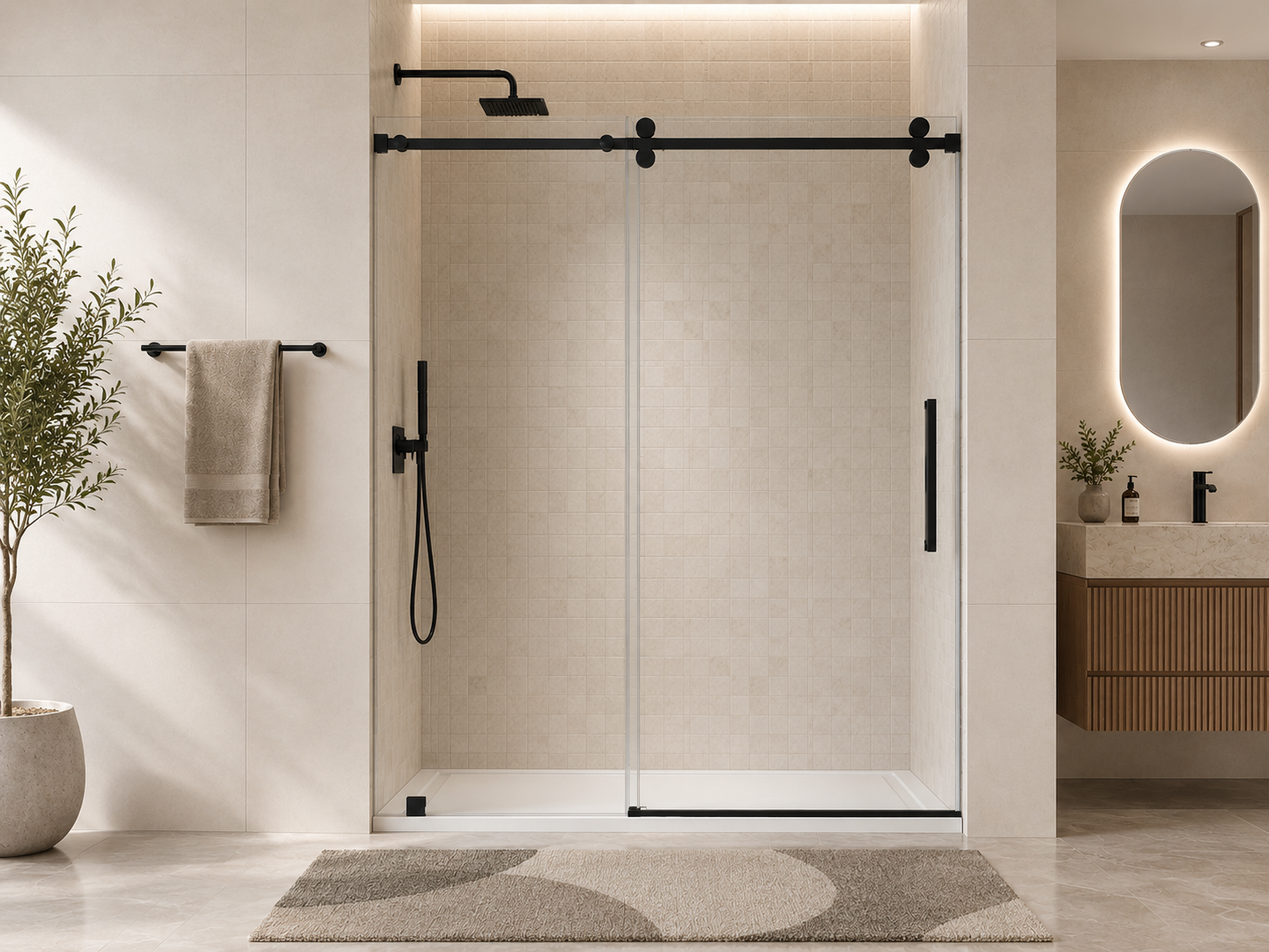 D9 -56 to 60 in. W x 78 in. H Frameless Single Sliding Door with Nano Coating 3/8 in. Clear Glass