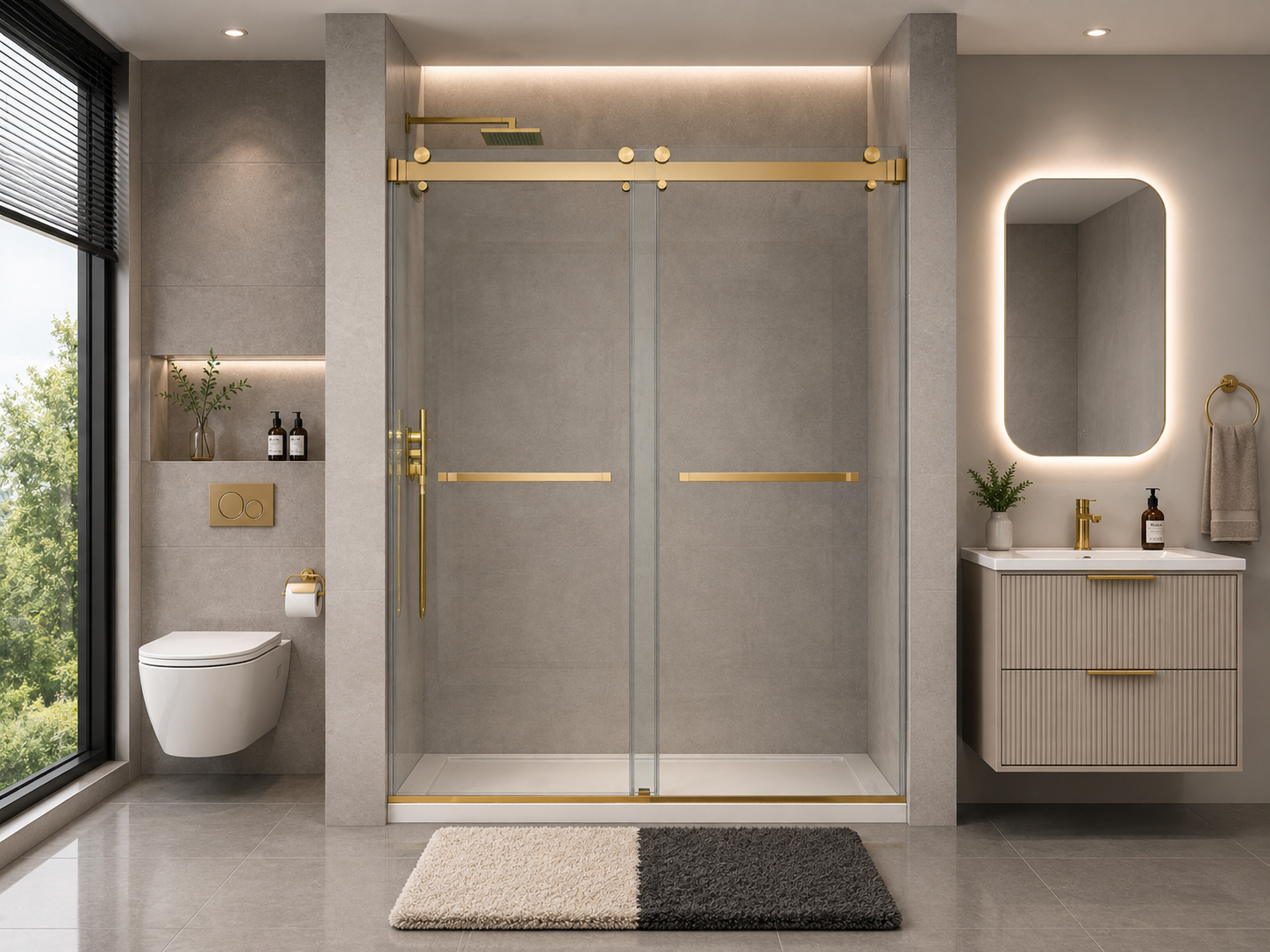 D1 -56 to 61 in. W x 84 in. H Double Sliding Frameless Shower Door, Nano Coating 3/8 in. Clear Glass