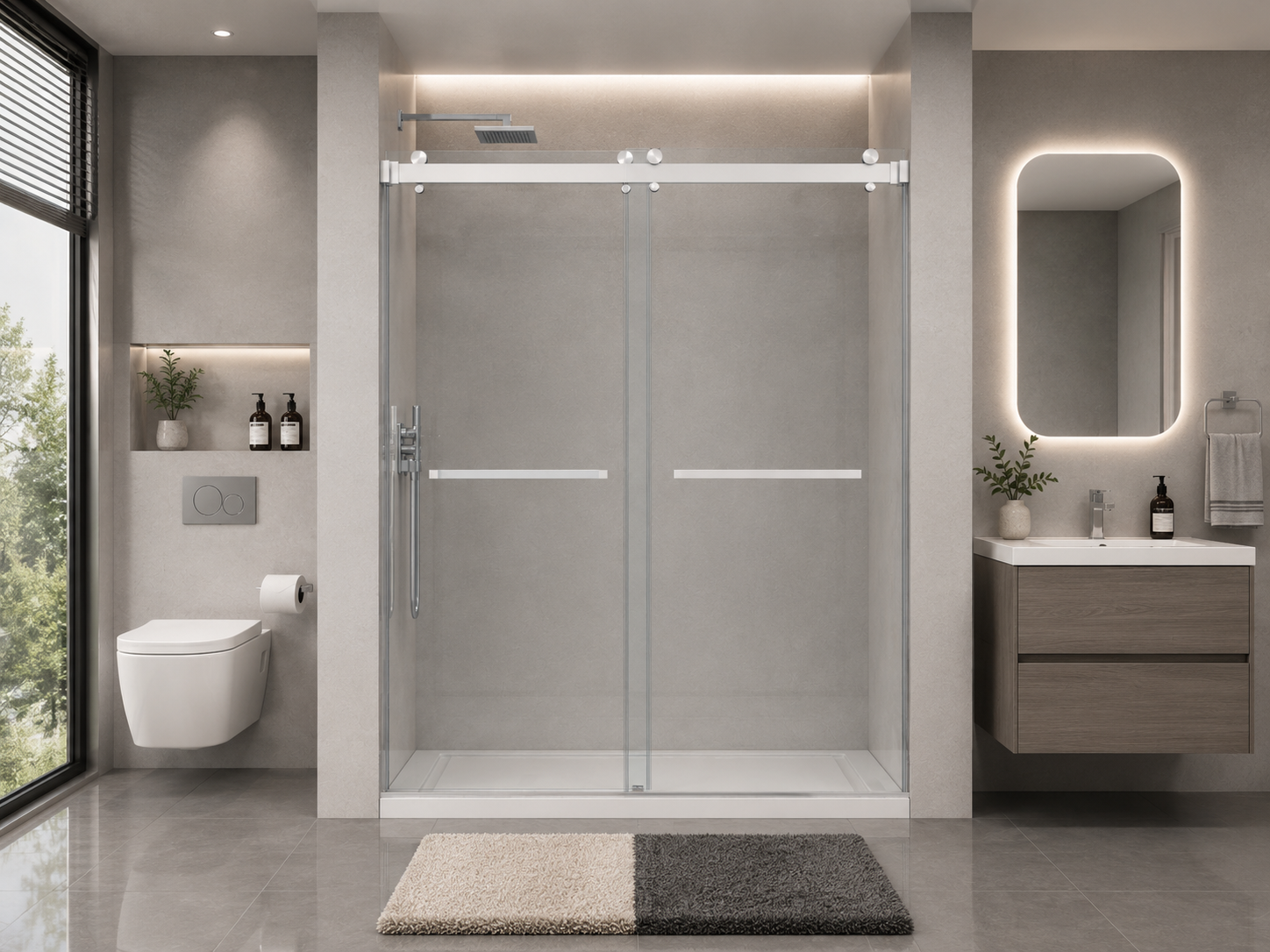 D1 -56 to 61 in. W x 84 in. H Double Sliding Frameless Shower Door, Nano Coating 3/8 in. Clear Glass