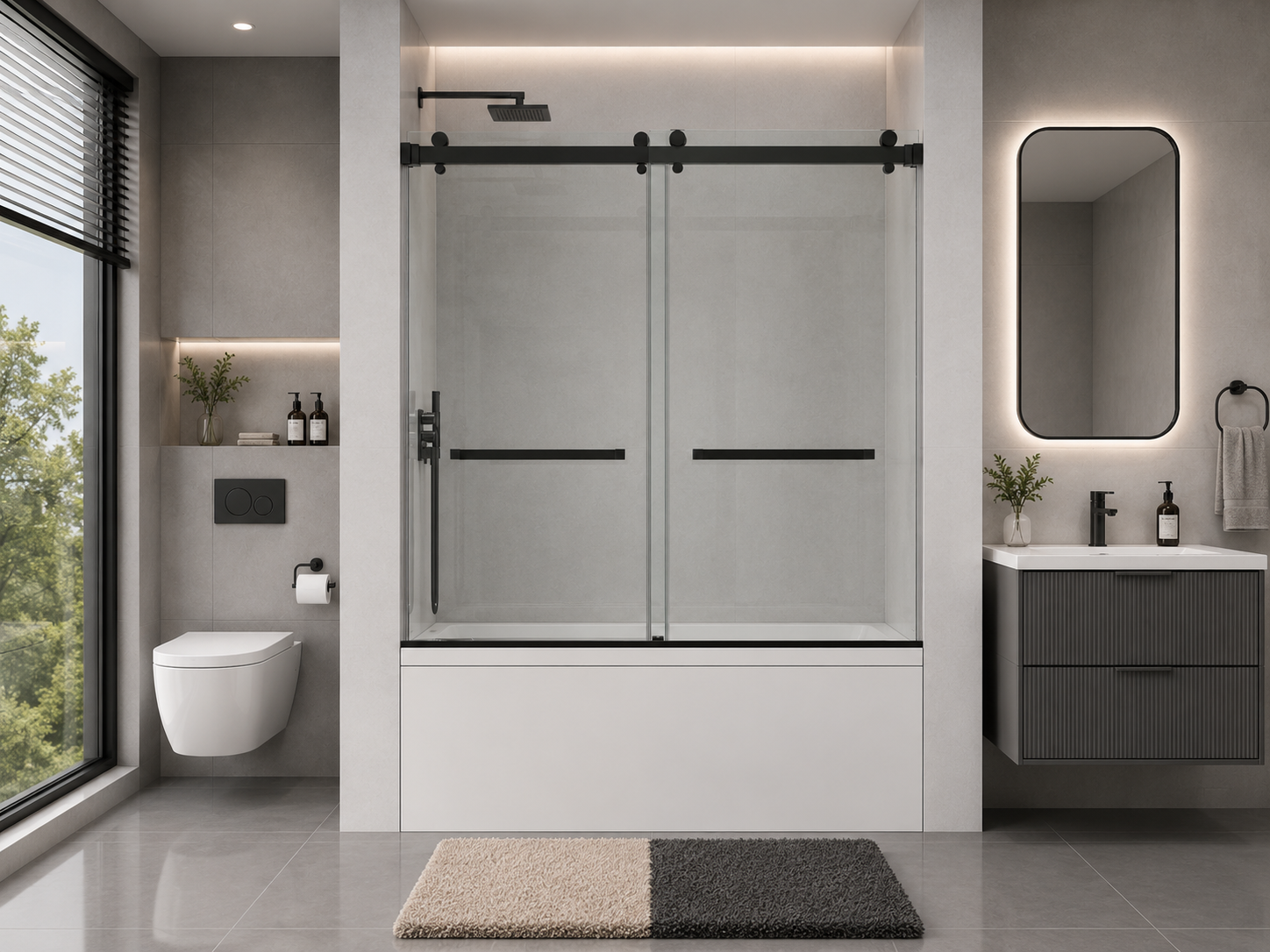 D1 -66 to 72 in. W x 66 in. H Frameless Double Sliding Bathtub Door with Nano Coating 3/8 in. Clear Glass