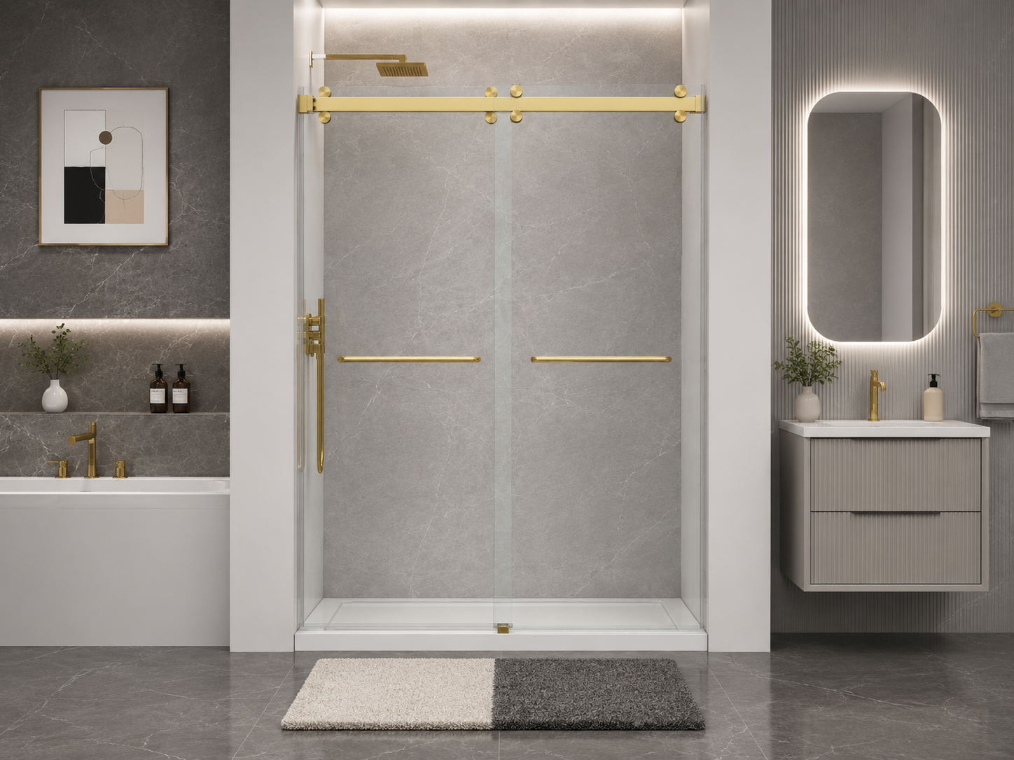 D2 -46 to 49 in. W x 78 in. H Frameless Double Sliding Door with Nano Coating 3/8 in. Clear Glass