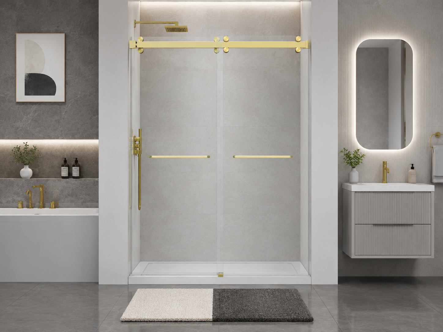 D2 -46 to 49 in. W x 78 in. H Frameless Double Sliding Door with Nano Coating 3/8 in. Clear Glass