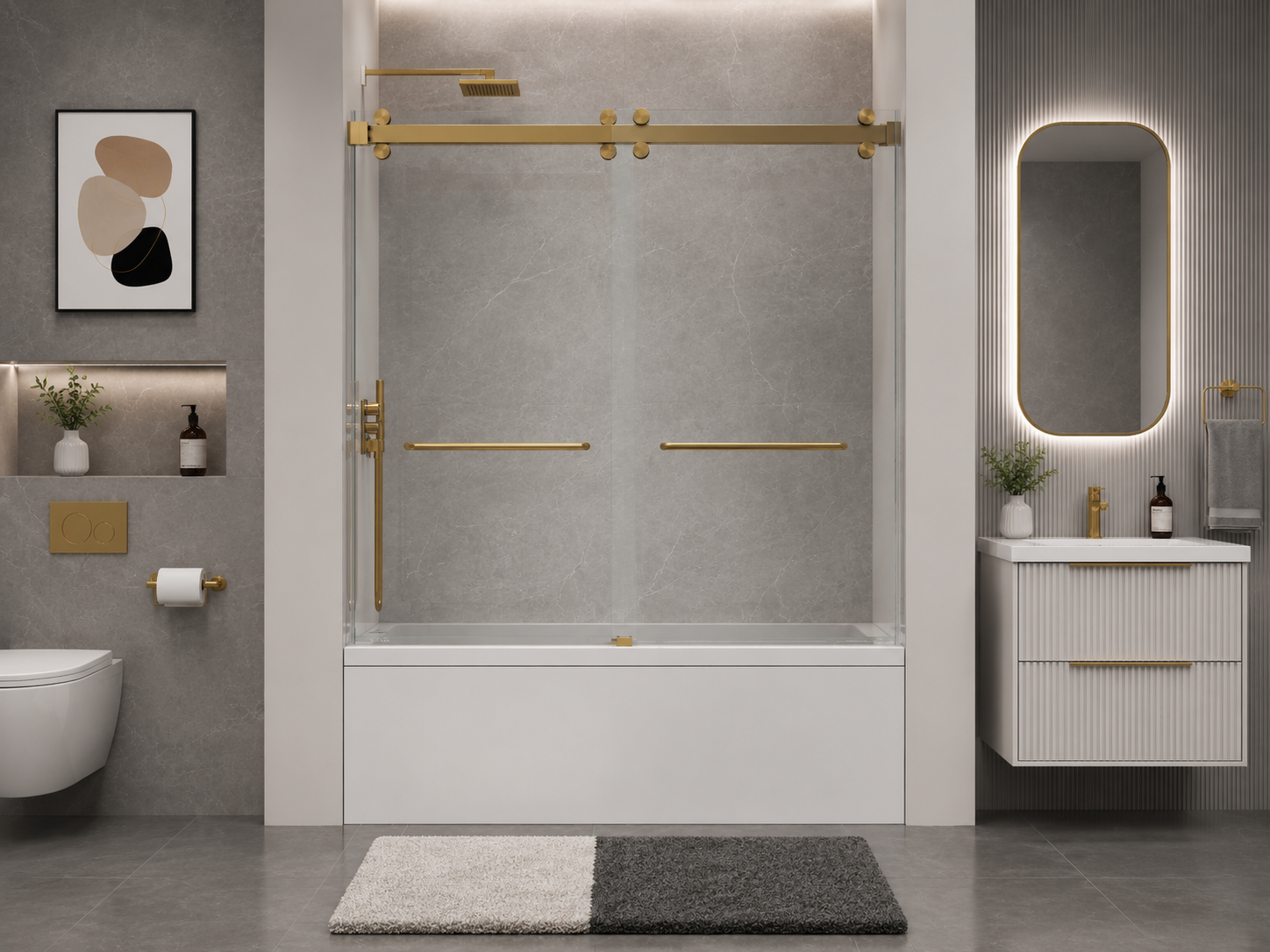 D2 -56 to 60 in. W x 66 in. H Frameless Double Sliding Bathtub Door with Nano Coating 3/8 in. Clear Glass