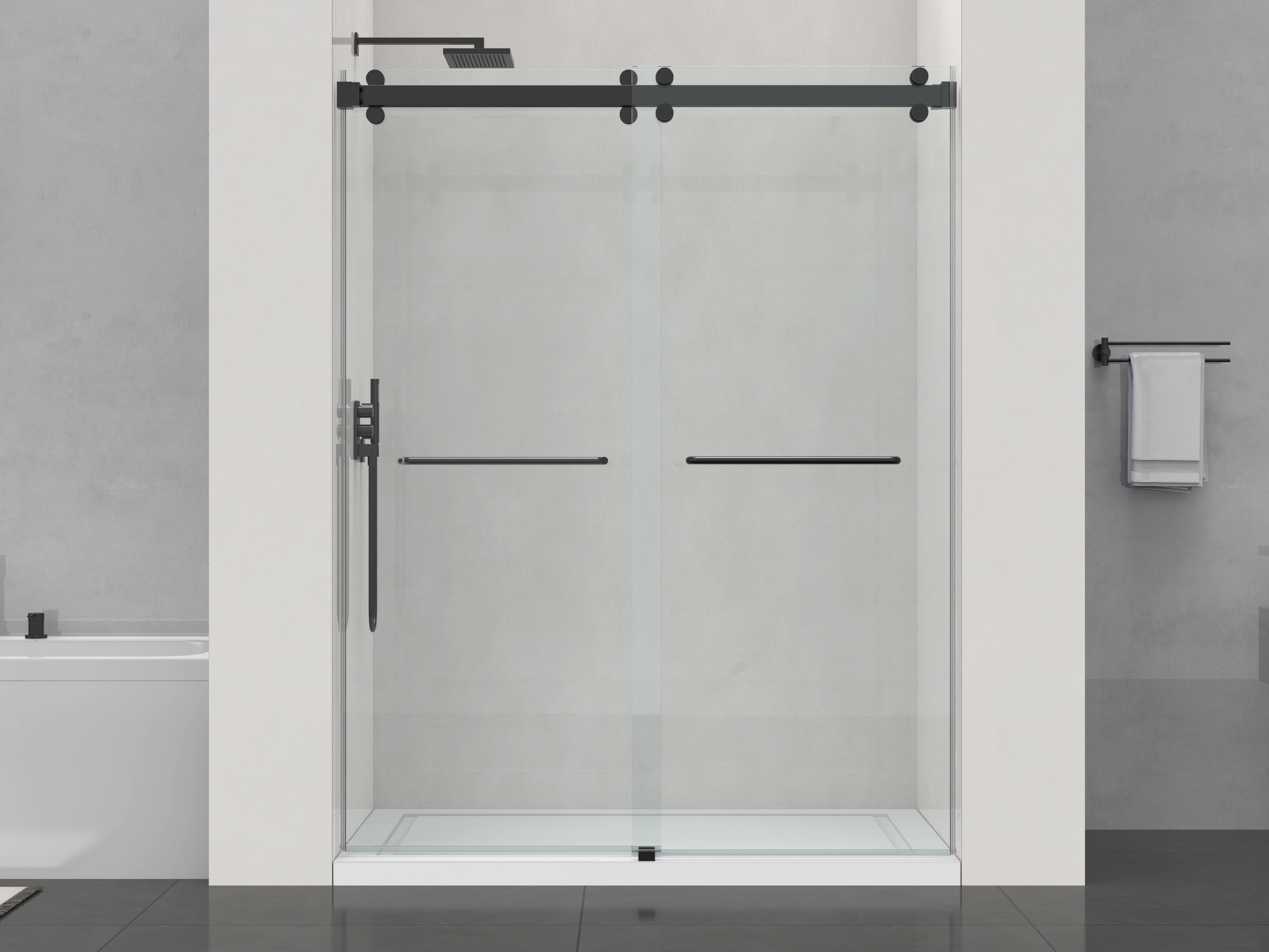 D2 -56 to 60 in. W x 78 in. H Frameless Double Sliding Door with Nano Coating 3/8 in. Clear Glass