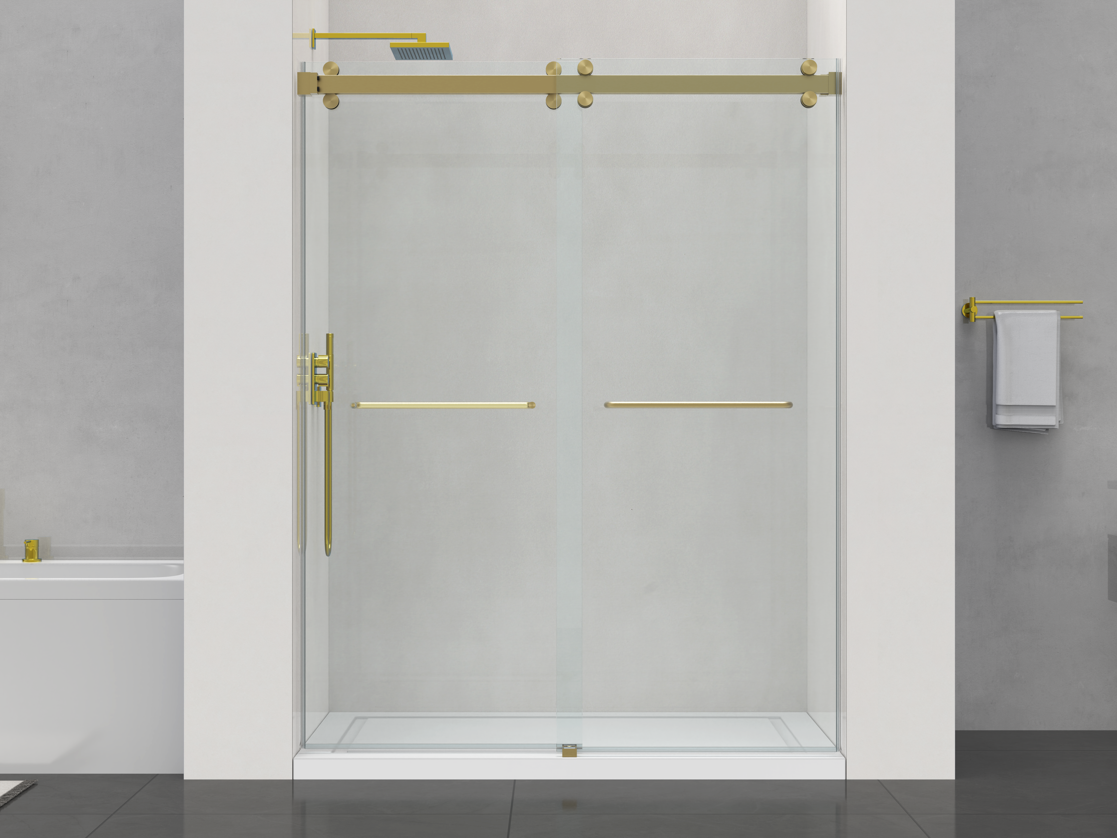 D2 -56 to 60 in. W x 78 in. H Frameless Double Sliding Door with Nano Coating 3/8 in. Clear Glass