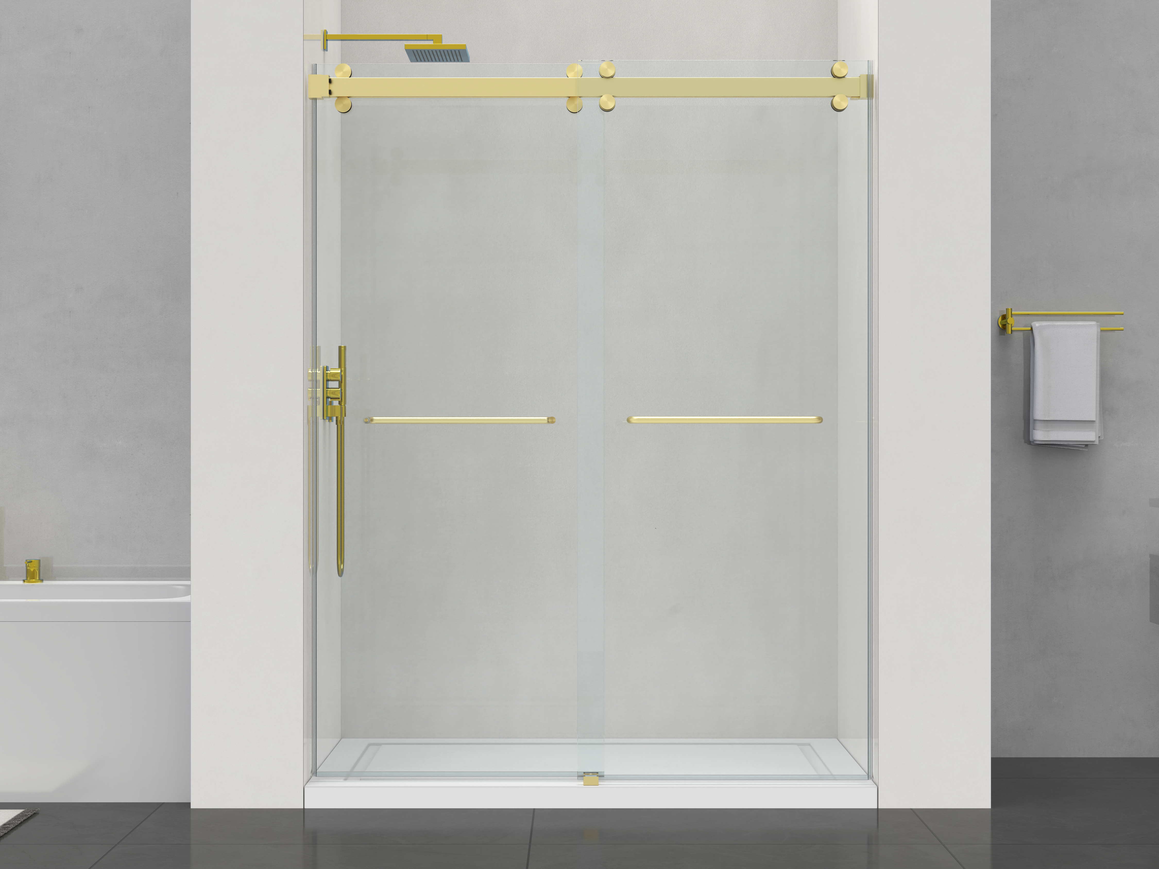 D2 -56 to 60 in. W x 78 in. H Frameless Double Sliding Door with Nano Coating 3/8 in. Clear Glass