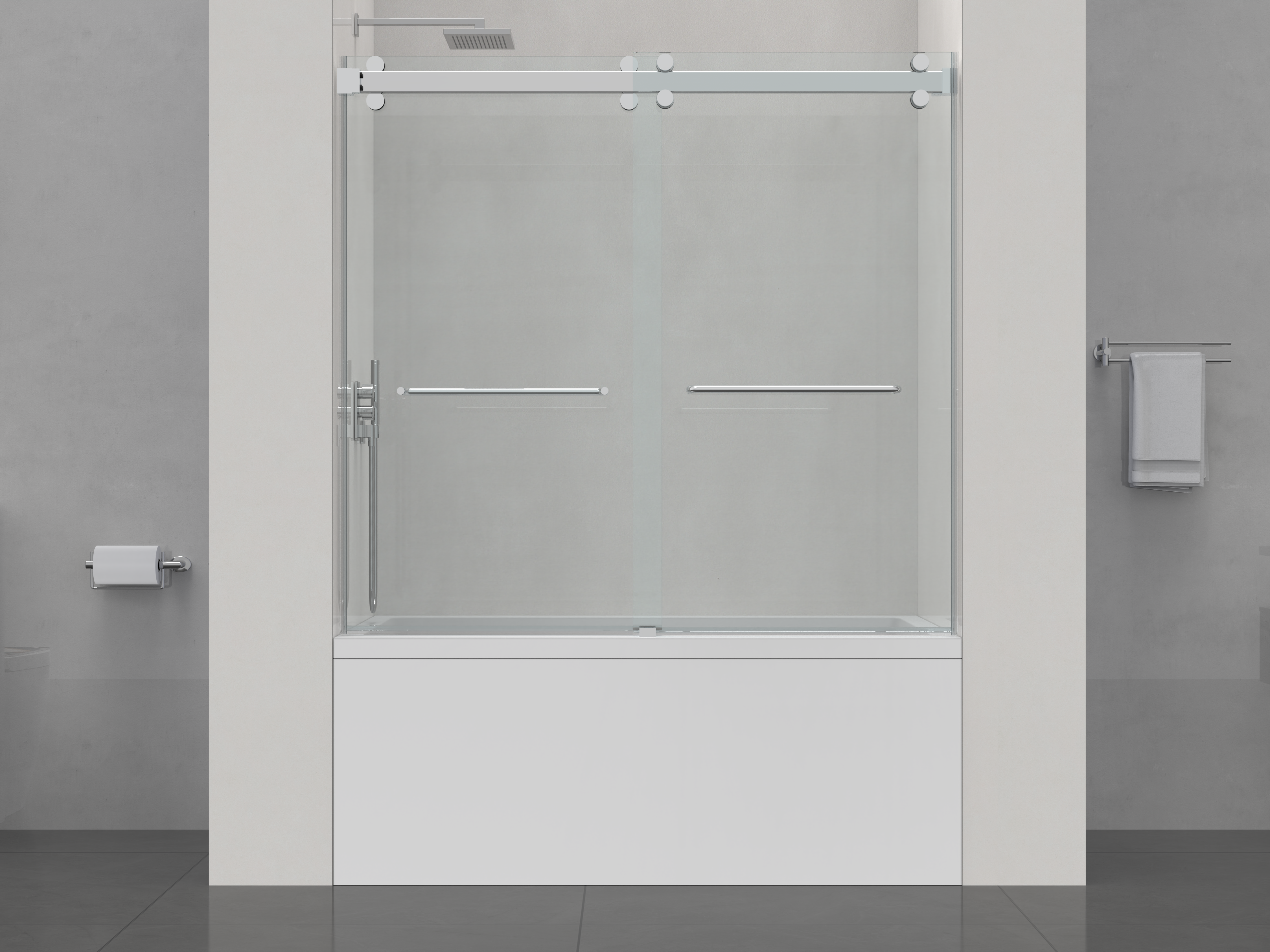 D2 -56 to 60 in. W x 66 in. H Frameless Double Sliding Bathtub Door with Nano Coating 3/8 in. Clear Glass