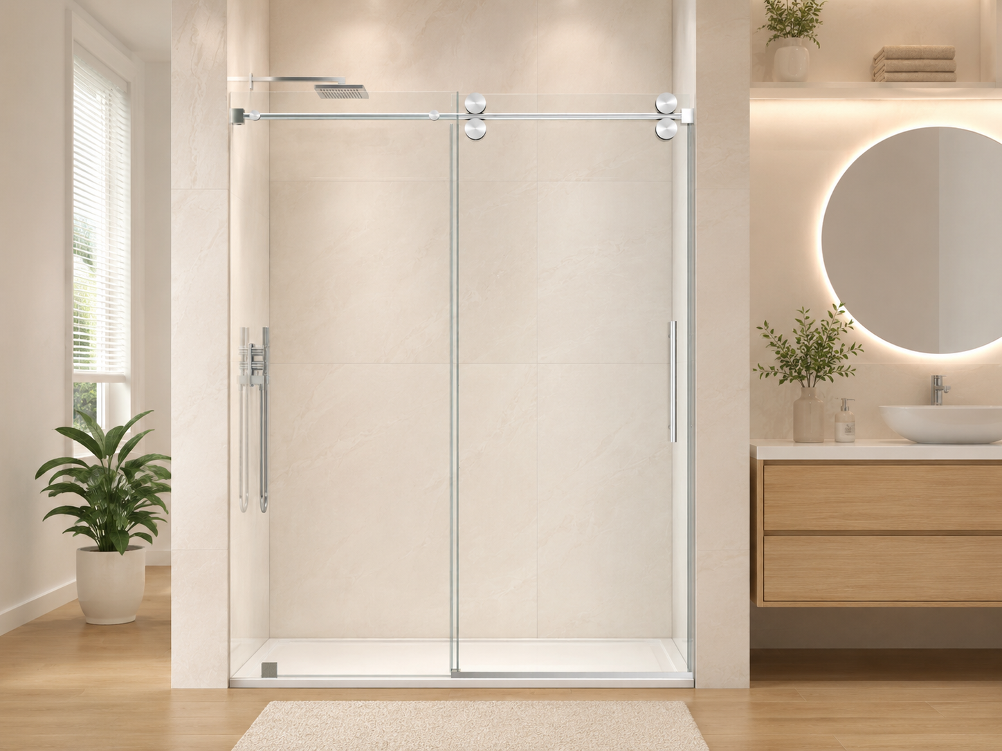 D4 -42 to 46 in. W x 78 in. H Frameless Single Sliding Door with Nano Coating 3/8 in. Clear Glass