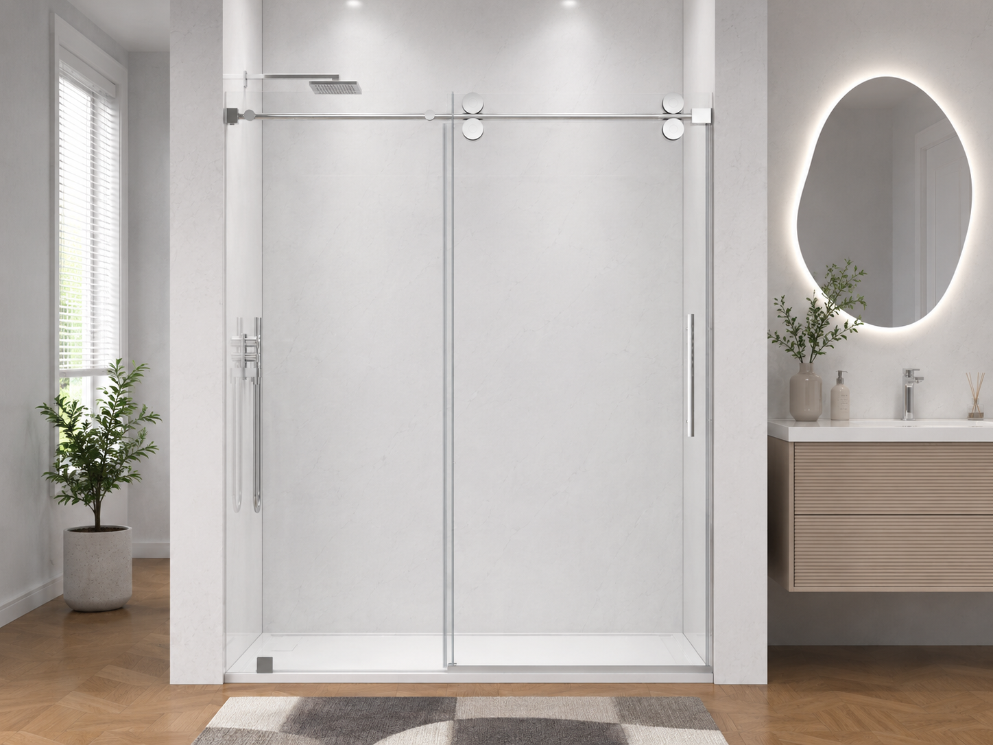 D4 -42 to 46 in. W x 78 in. H Frameless Single Sliding Door with Nano Coating 3/8 in. Clear Glass