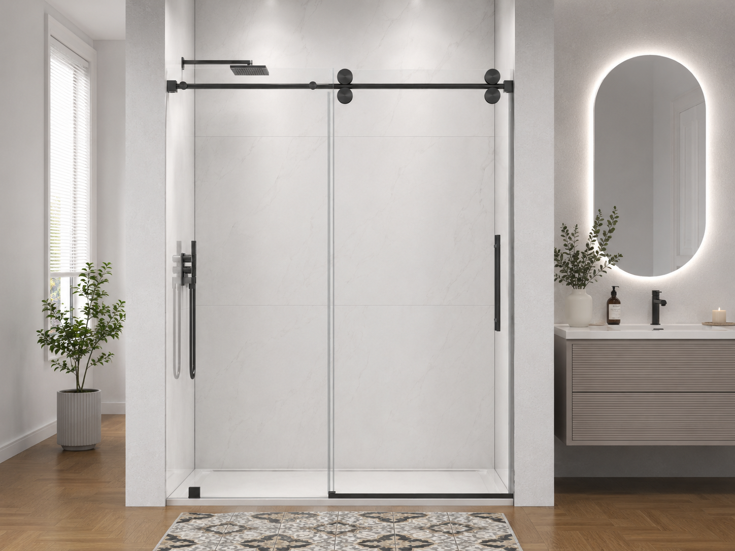 D4 -42 to 46 in. W x 78 in. H Frameless Single Sliding Door with Nano Coating 3/8 in. Clear Glass