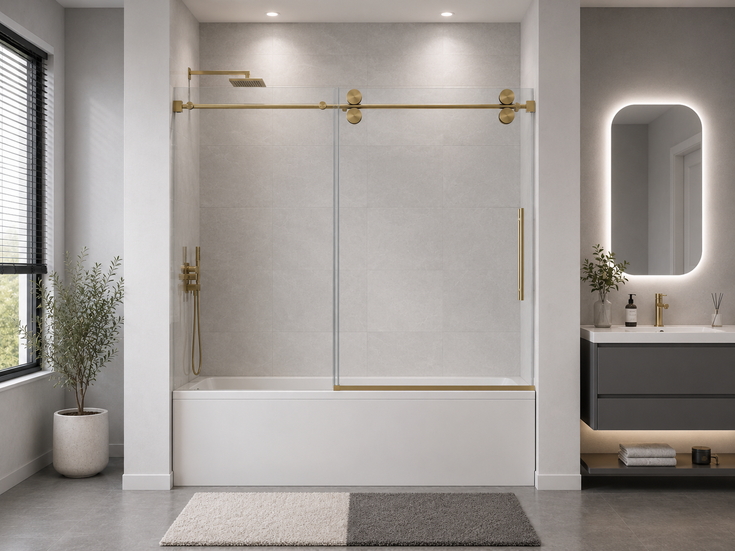 D4 -56 to 60 in. W x 66 in. H Frameless Double Sliding Bathtub Door with Nano Coating 3/8 in. Clear Glass