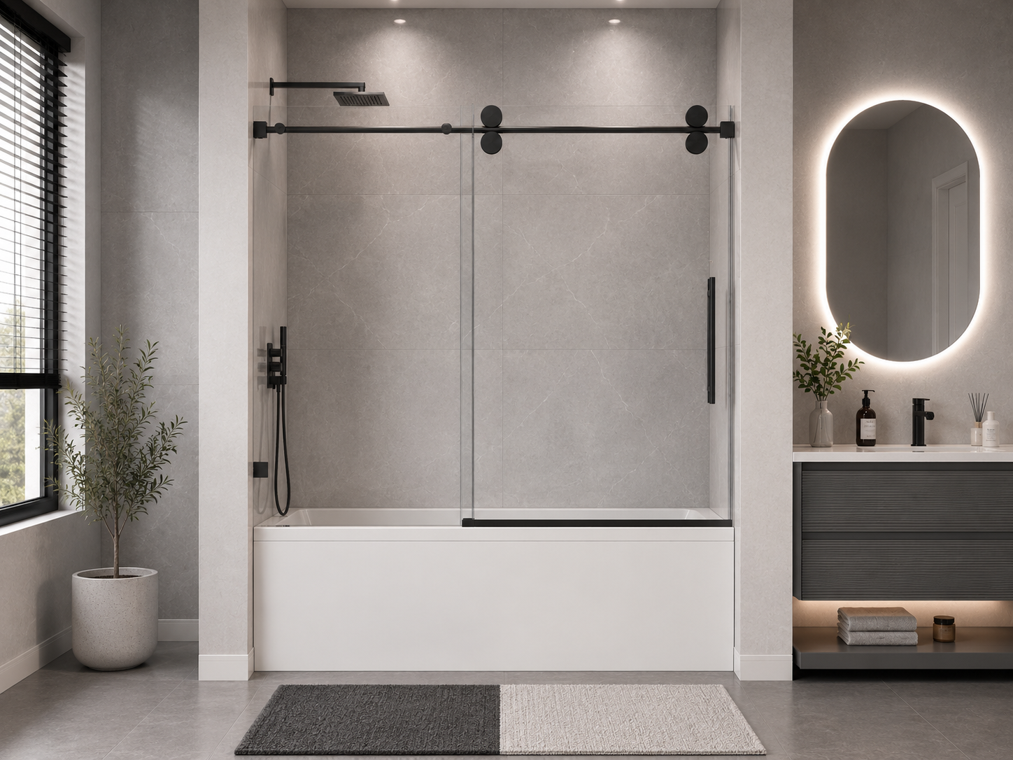 D4 -56 to 60 in. W x 66 in. H Frameless Double Sliding Bathtub Door with Nano Coating 3/8 in. Clear Glass