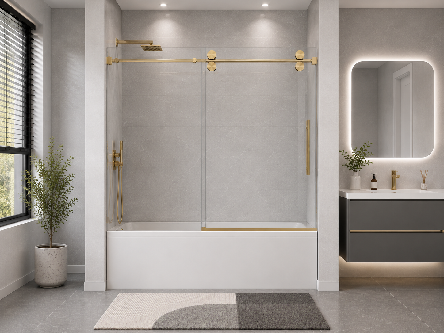 D4 -56 to 60 in. W x 66 in. H Frameless Double Sliding Bathtub Door with Nano Coating 3/8 in. Clear Glass
