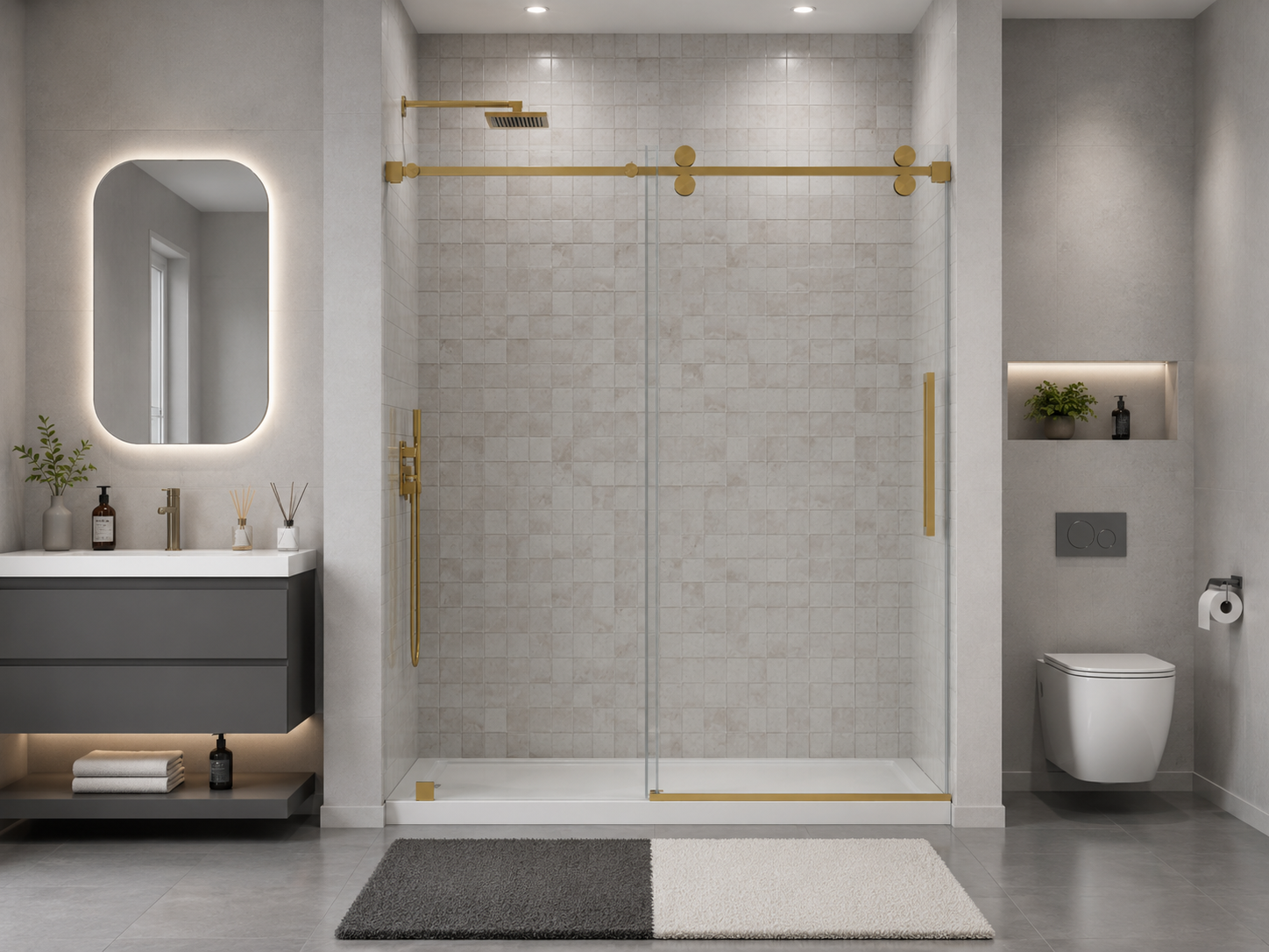 D9 -61 to 66 in. W x 78 in. H Frameless Single Sliding Door with Nano Coating 3/8 in. Clear Glass