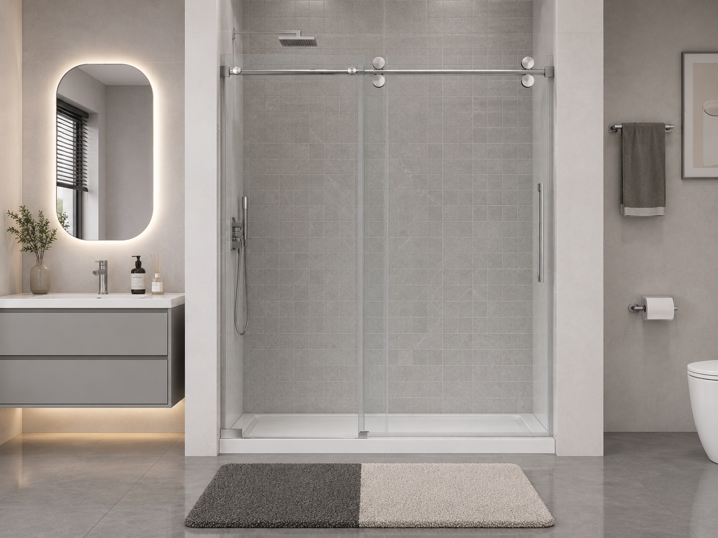 D9 -61 to 66 in. W x 78 in. H Frameless Single Sliding Door with Nano Coating 3/8 in. Clear Glass