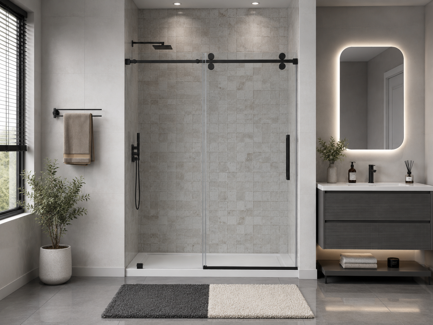 D9 -61 to 66 in. W x 78 in. H Frameless Single Sliding Door with Nano Coating 3/8 in. Clear Glass
