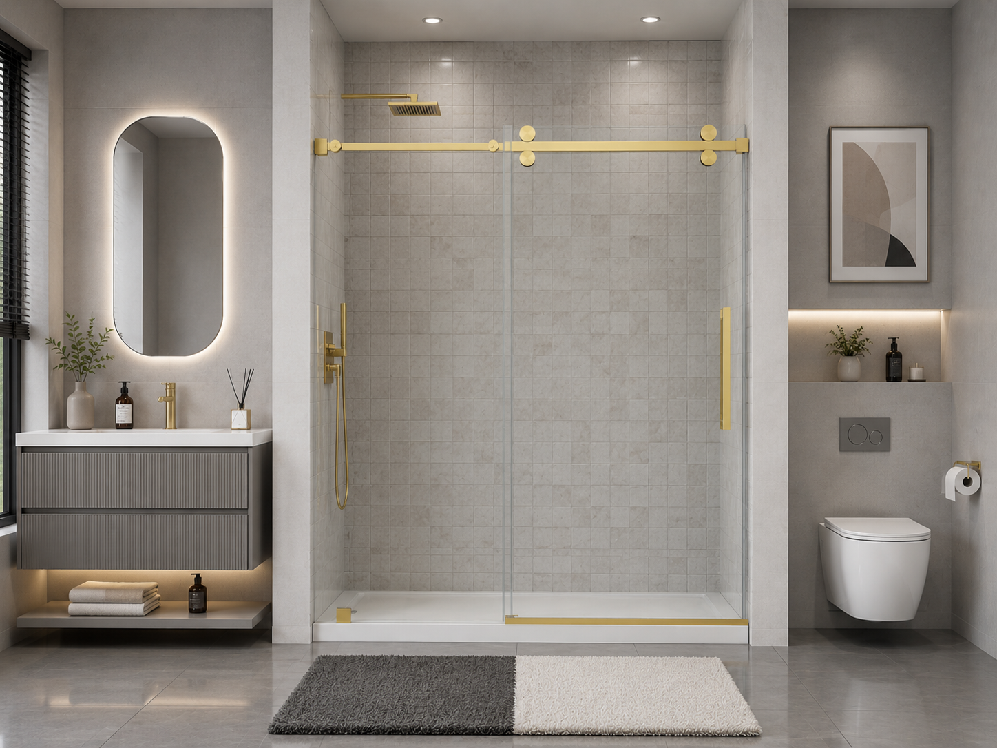D9 -61 to 66 in. W x 78 in. H Frameless Single Sliding Door with Nano Coating 3/8 in. Clear Glass