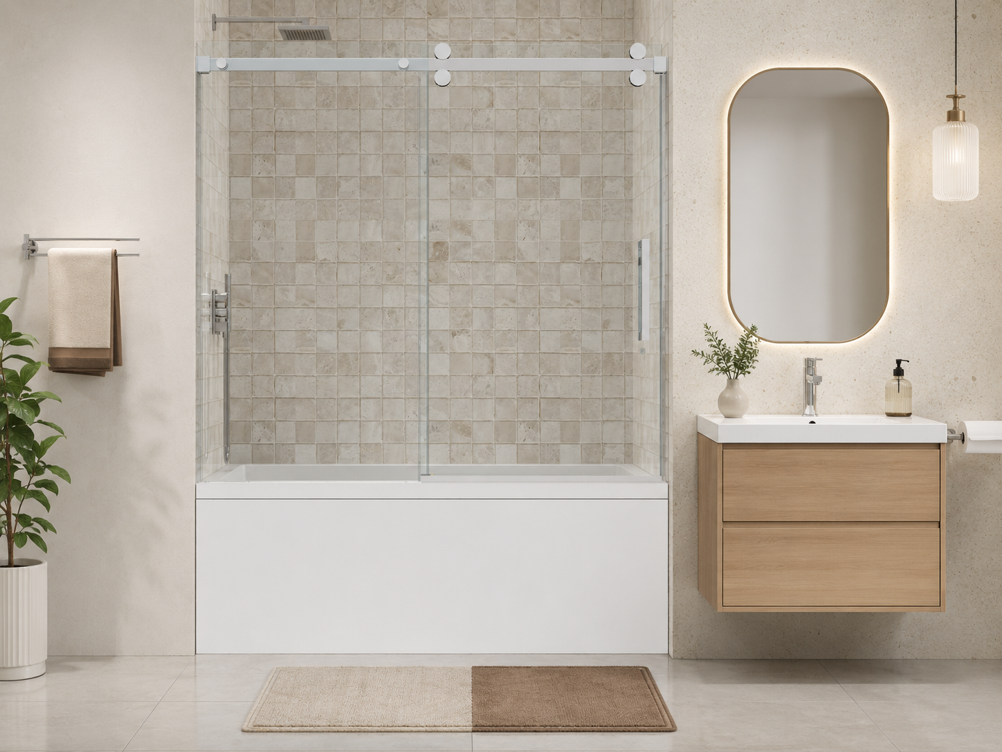 D9 -56 to 60 in. W x 66 in. H Frameless Single Sliding Bathtub Door with Nano Coating 3/8 in. Clear Glass