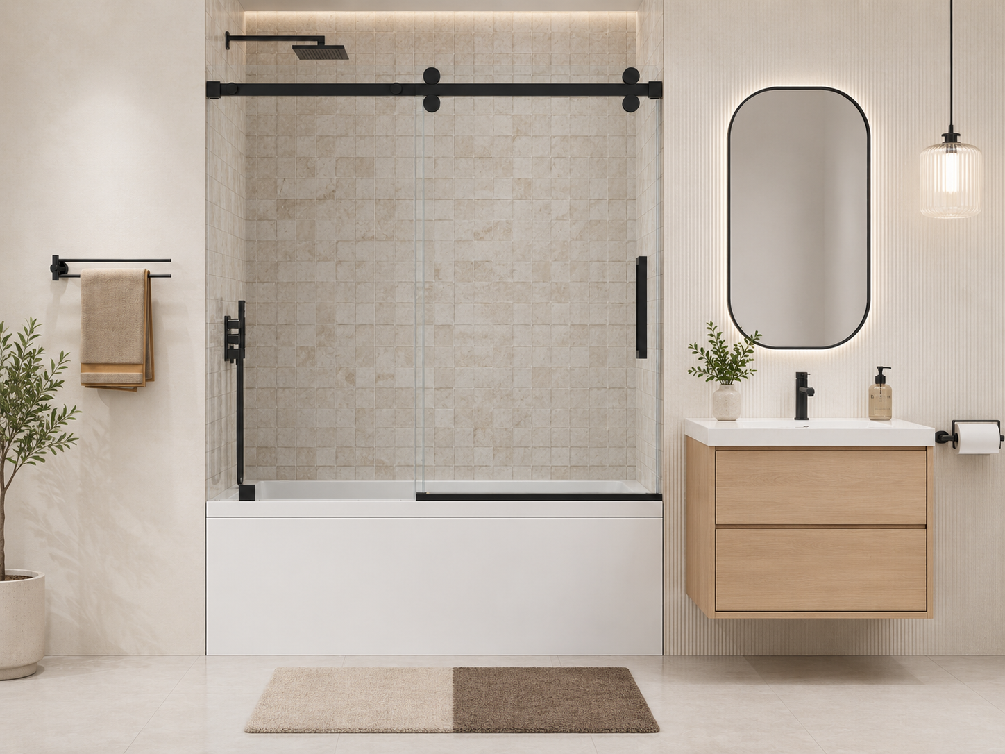 D9 -56 to 60 in. W x 66 in. H Frameless Single Sliding Bathtub Door with Nano Coating 3/8 in. Clear Glass