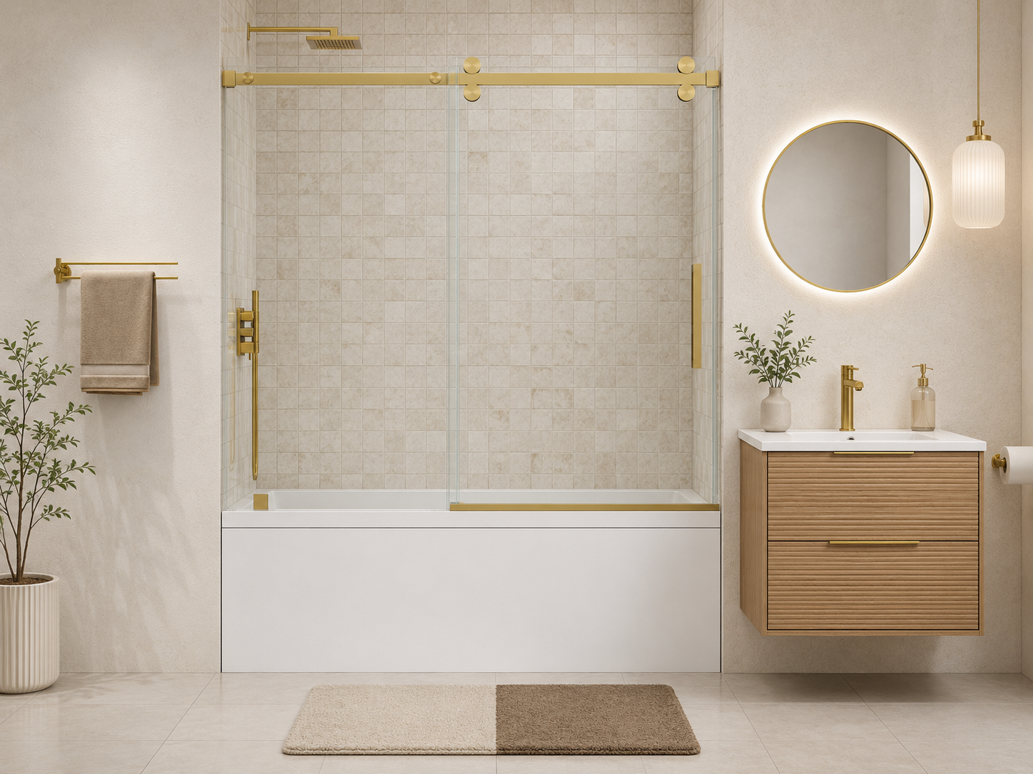 D9 -56 to 60 in. W x 66 in. H Frameless Single Sliding Bathtub Door with Nano Coating 3/8 in. Clear Glass
