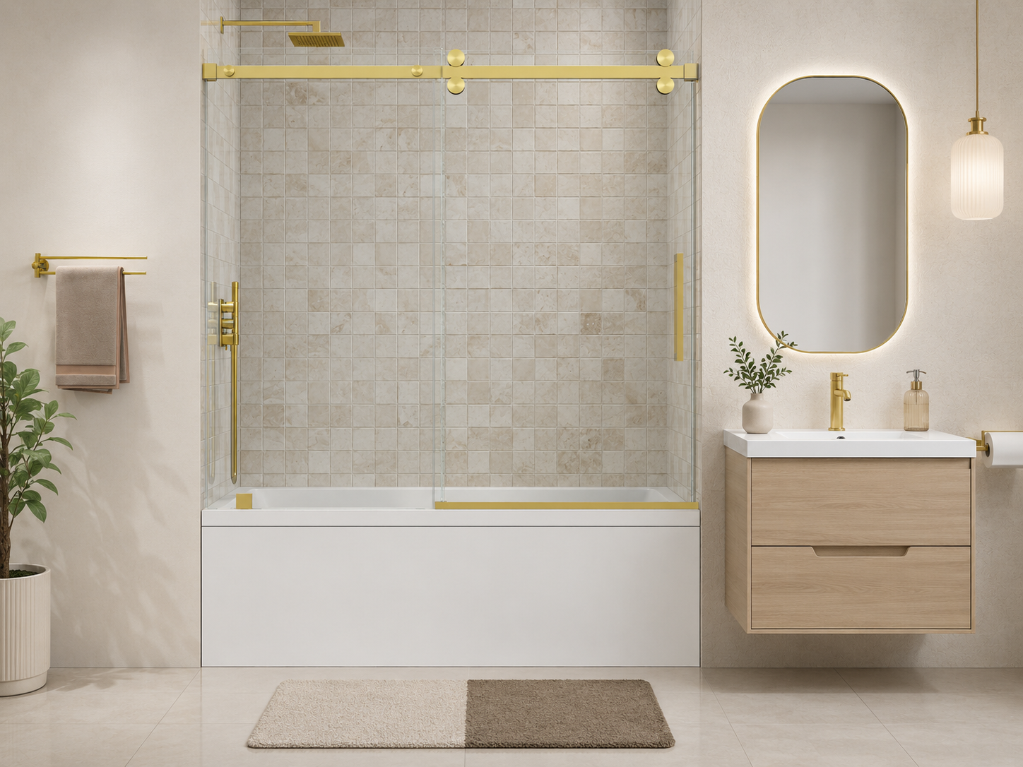 D9 -56 to 60 in. W x 66 in. H Frameless Single Sliding Bathtub Door with Nano Coating 3/8 in. Clear Glass