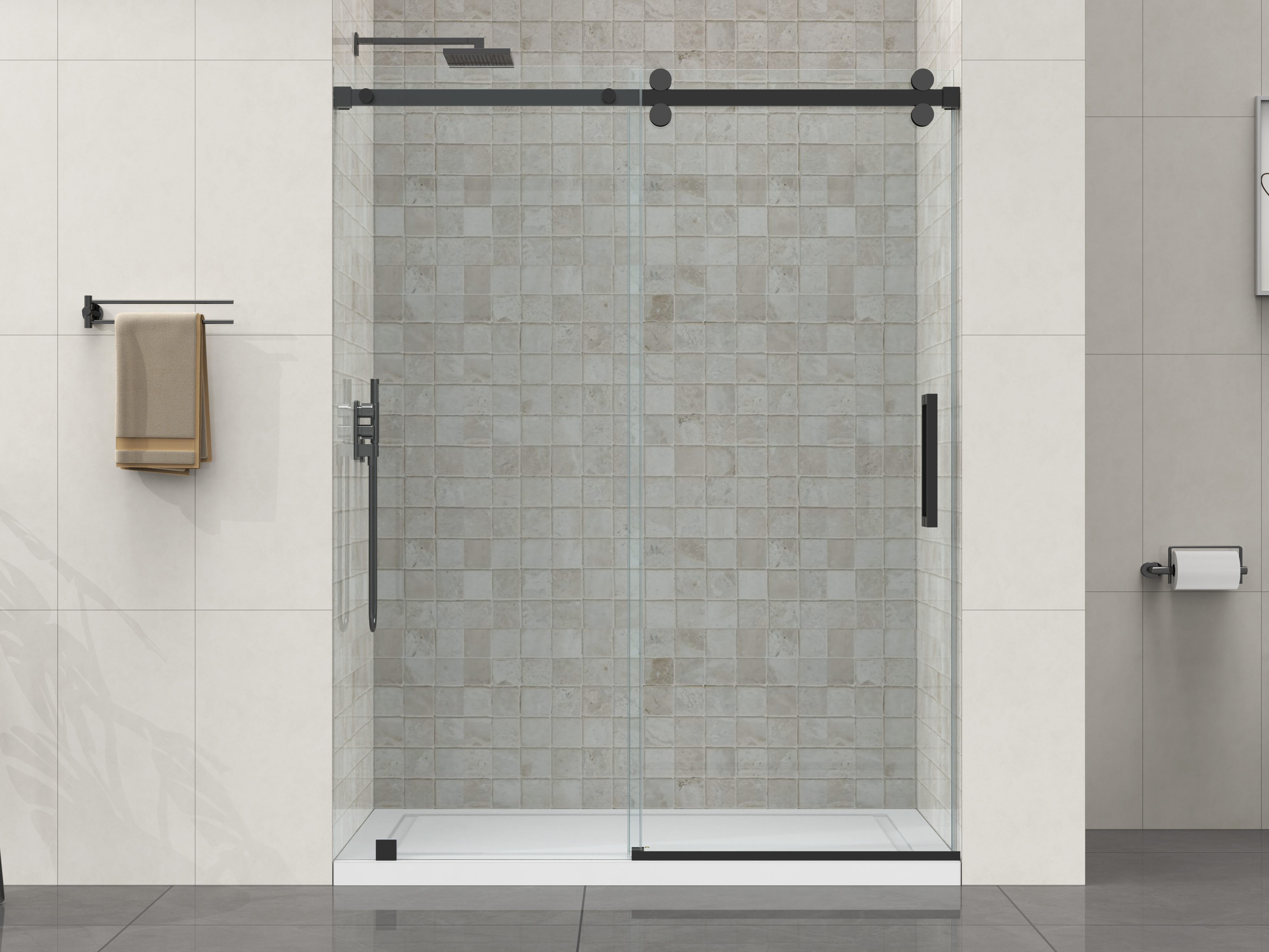 D9 -56 to 60 in. W x 78 in. H Frameless Single Sliding Door with Nano Coating 3/8 in. Clear Glass