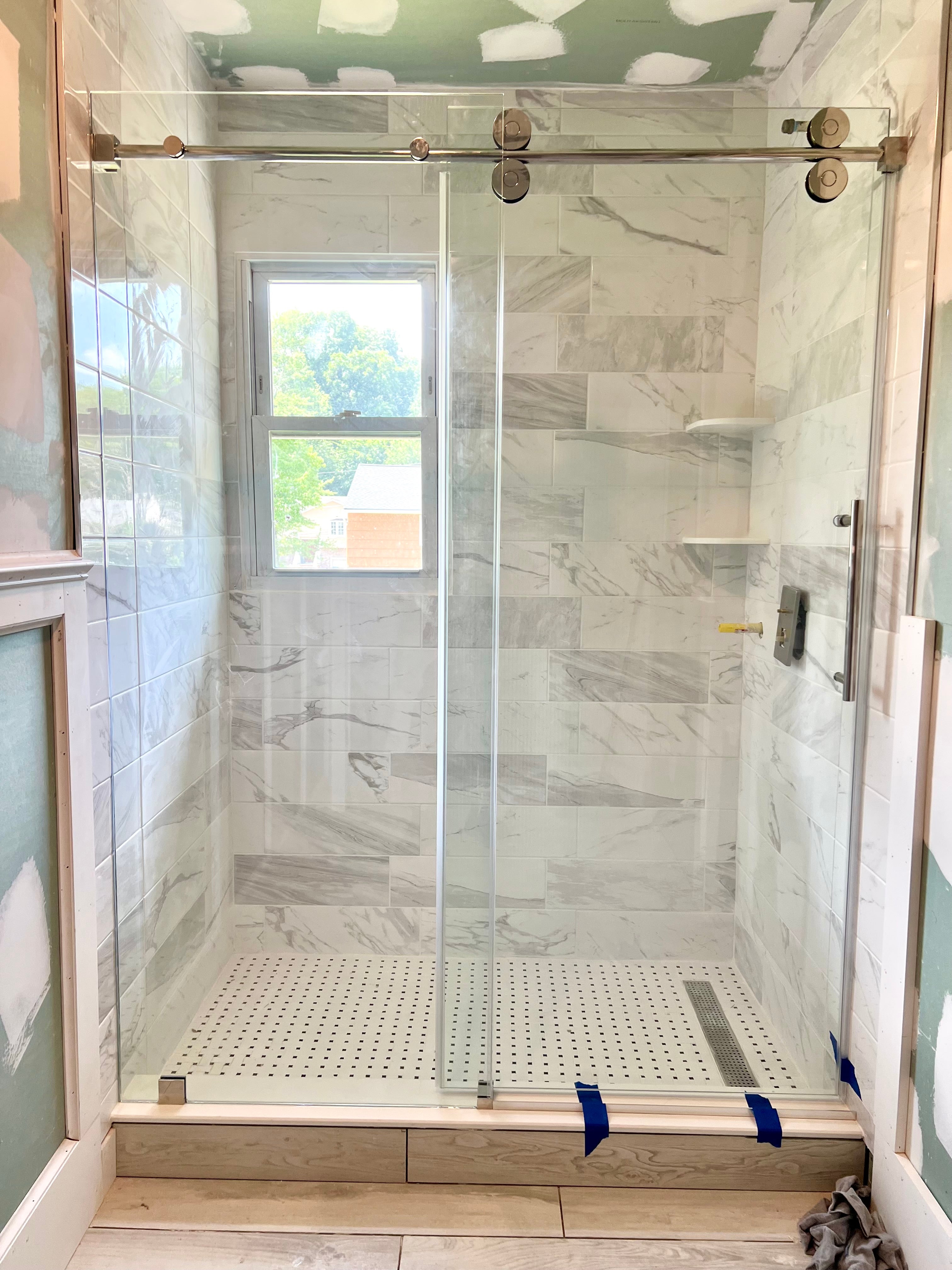 D4 -66 to 72 in. W x 78 in. H Frameless Single Sliding Door with Nano Coating 3/8 in. Clear Glass