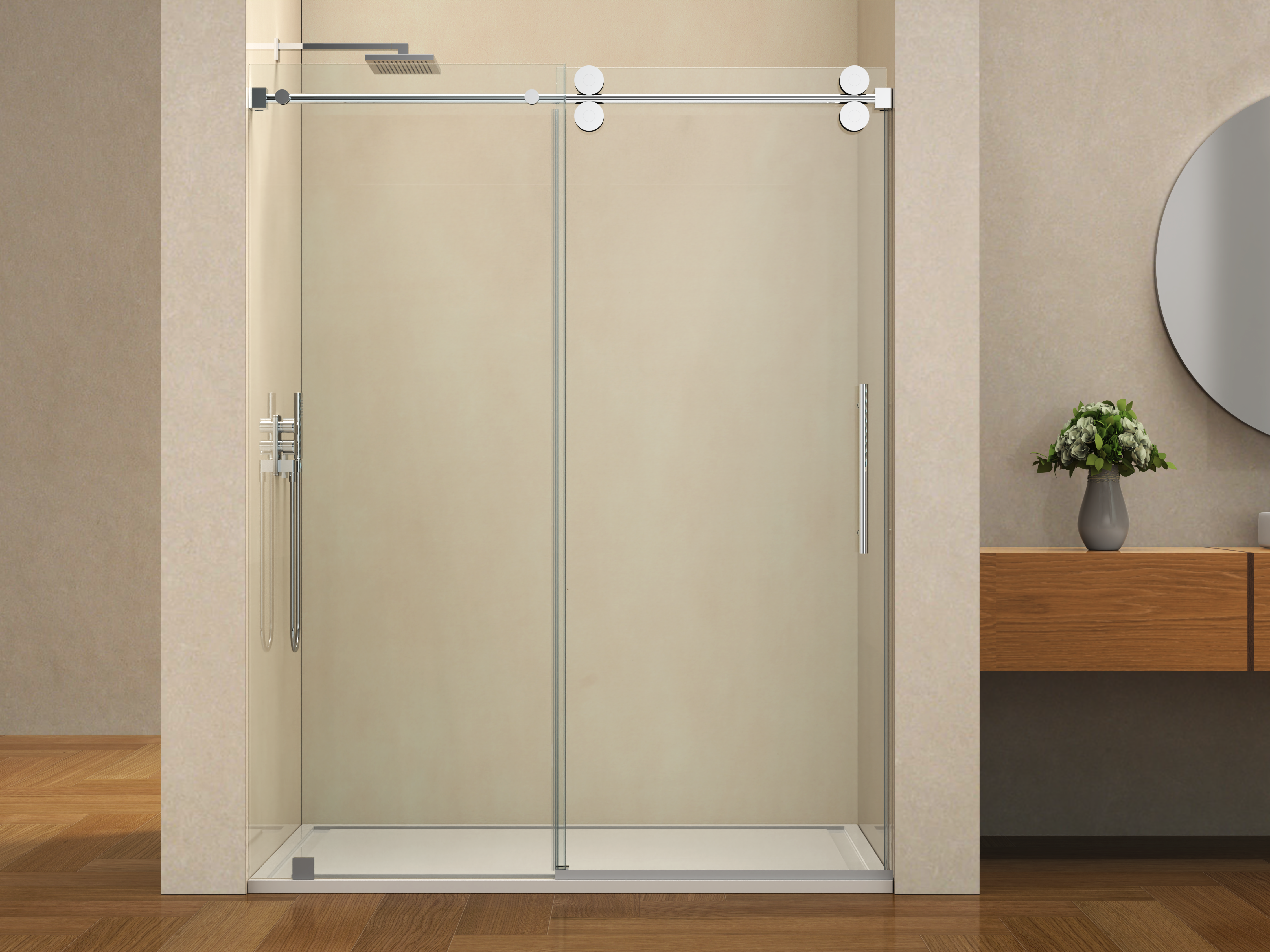 D4 -66 to 72 in. W x 78 in. H Frameless Single Sliding Door with Nano Coating 3/8 in. Clear Glass
