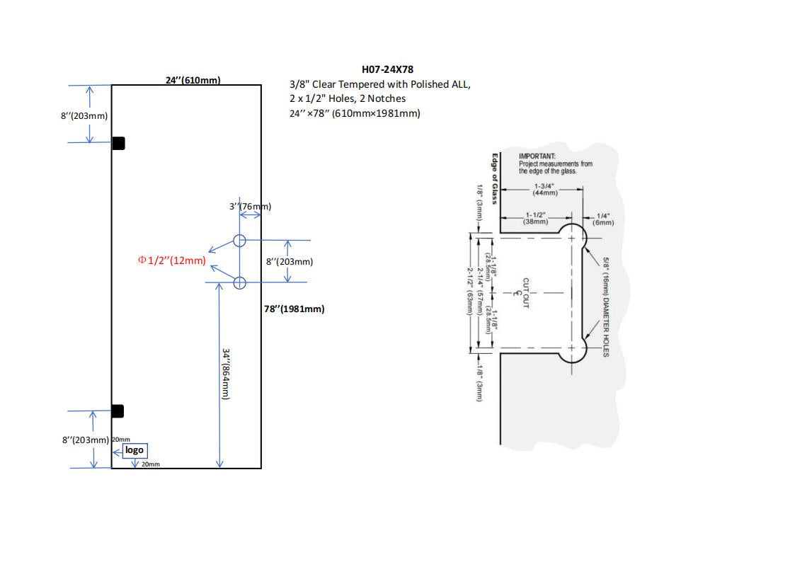 H07BG, 3/8‚ Clear Tempered Glass Shower Door.(BARE GLASS)