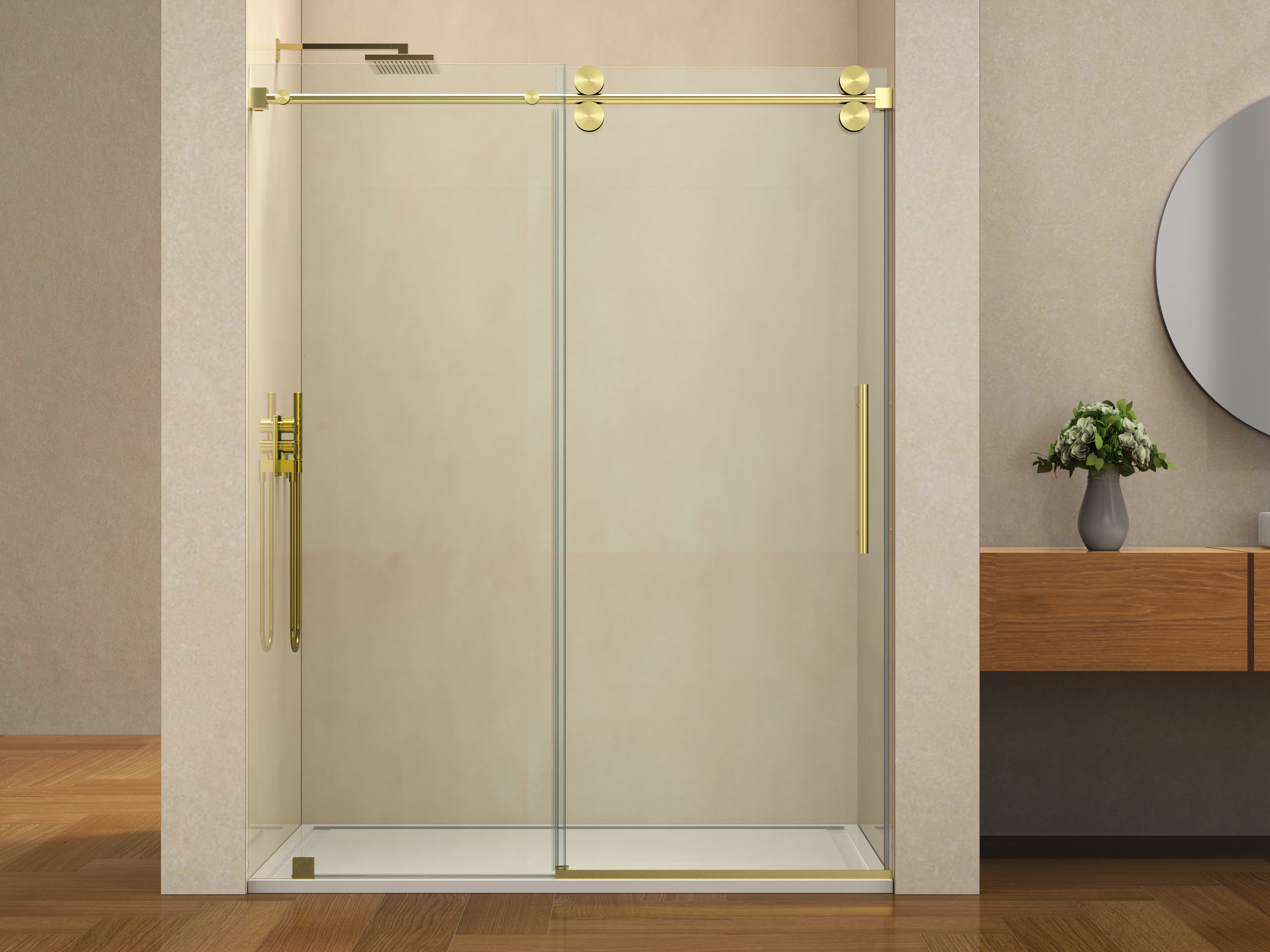 D4 -66 to 72 in. W x 78 in. H Frameless Single Sliding Door with Nano Coating 3/8 in. Clear Glass