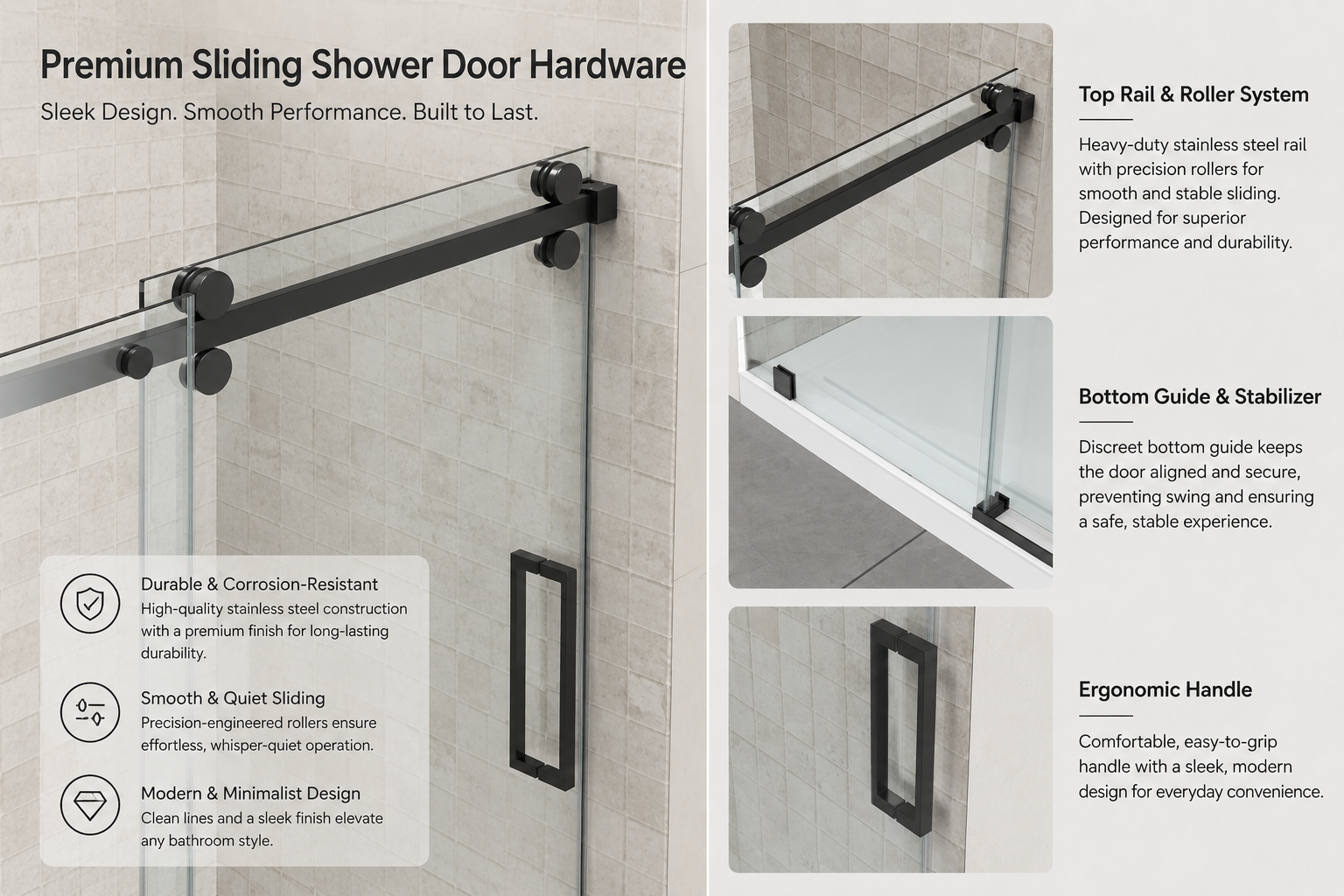 D9 -61 to 66 in. W x 78 in. H Frameless Single Sliding Door with Nano Coating 3/8 in. Clear Glass