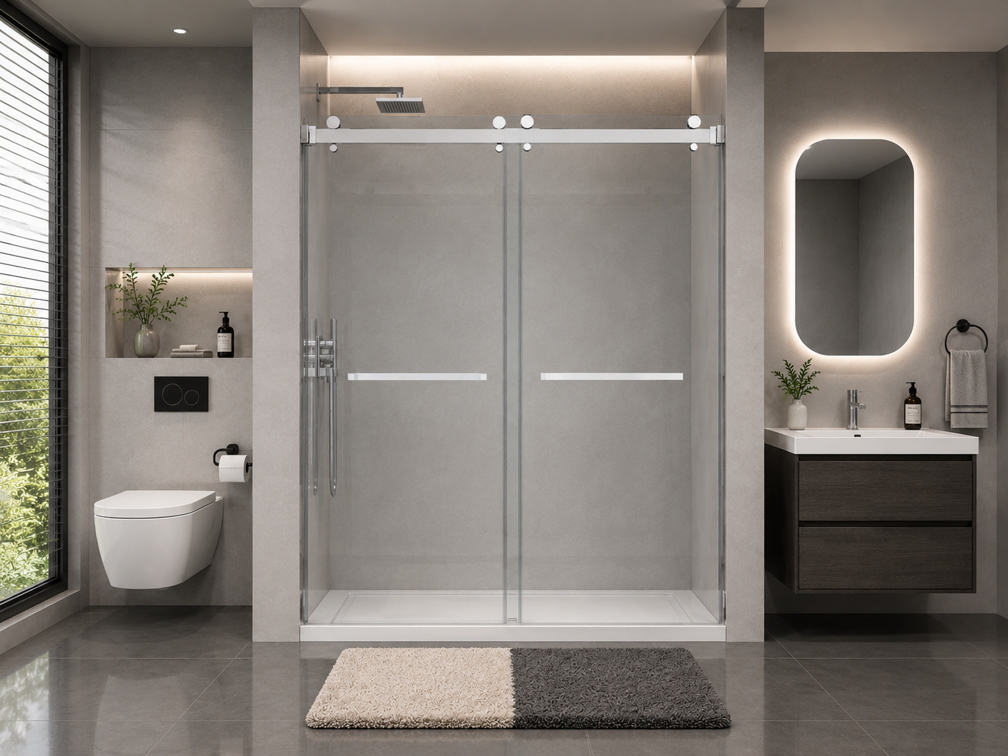 D1 -61 to 66 in. W x 72 in. H Double Sliding Frameless Shower Door, Nano Coating 3/8 in. Clear Glass