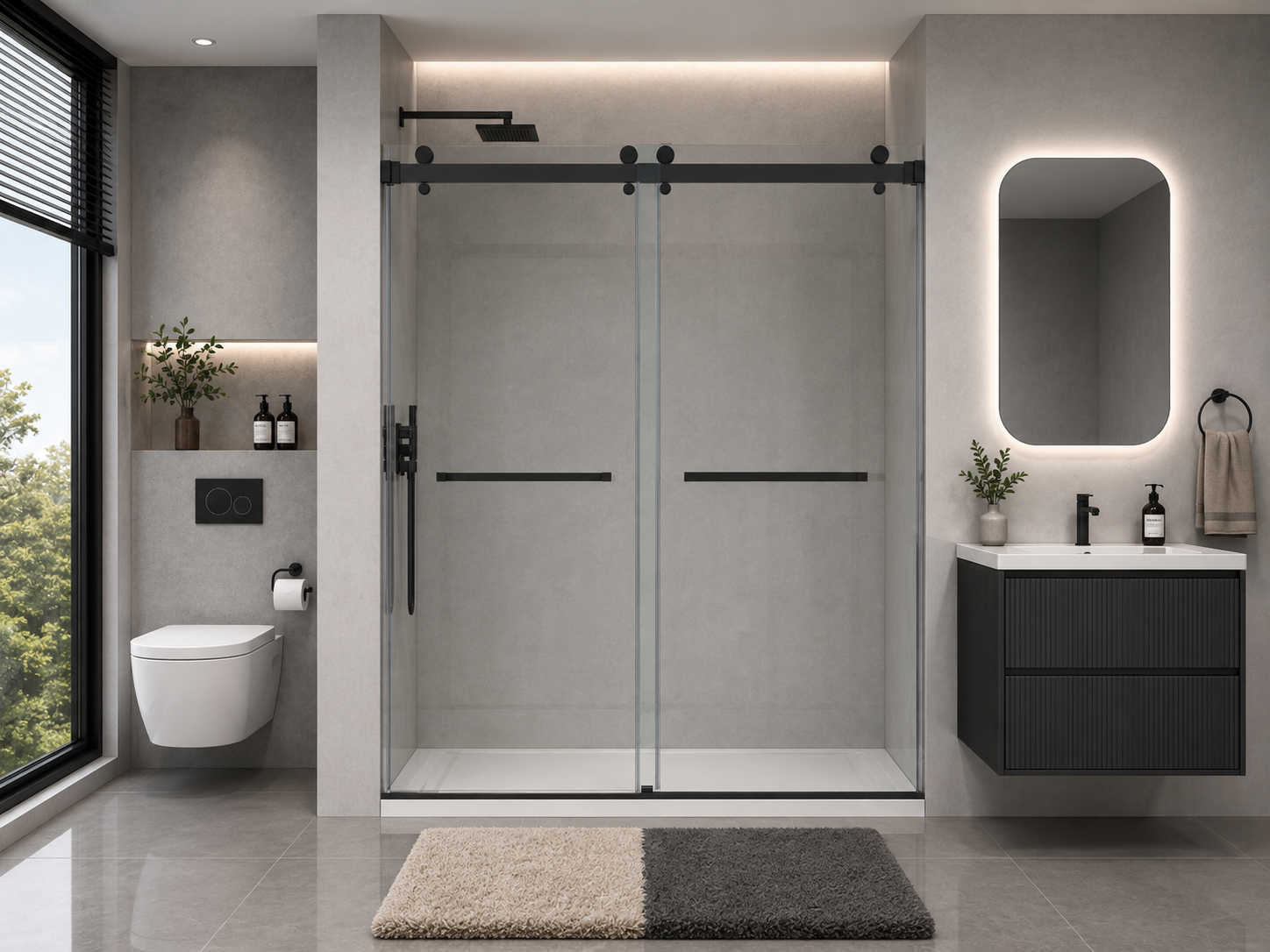 D1 -61 to 66 in. W x 72 in. H Double Sliding Frameless Shower Door, Nano Coating 3/8 in. Clear Glass