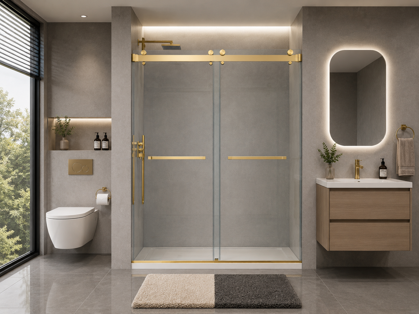 D1 -61 to 66 in. W x 72 in. H Double Sliding Frameless Shower Door, Nano Coating 3/8 in. Clear Glass