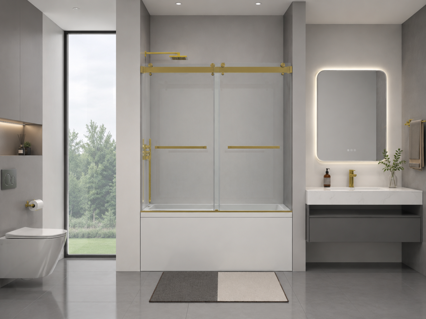 D1 -61 to 66 in. W x 66 in. H Frameless Double Sliding Bathtub Door with Nano Coating 3/8 in. Clear Glass