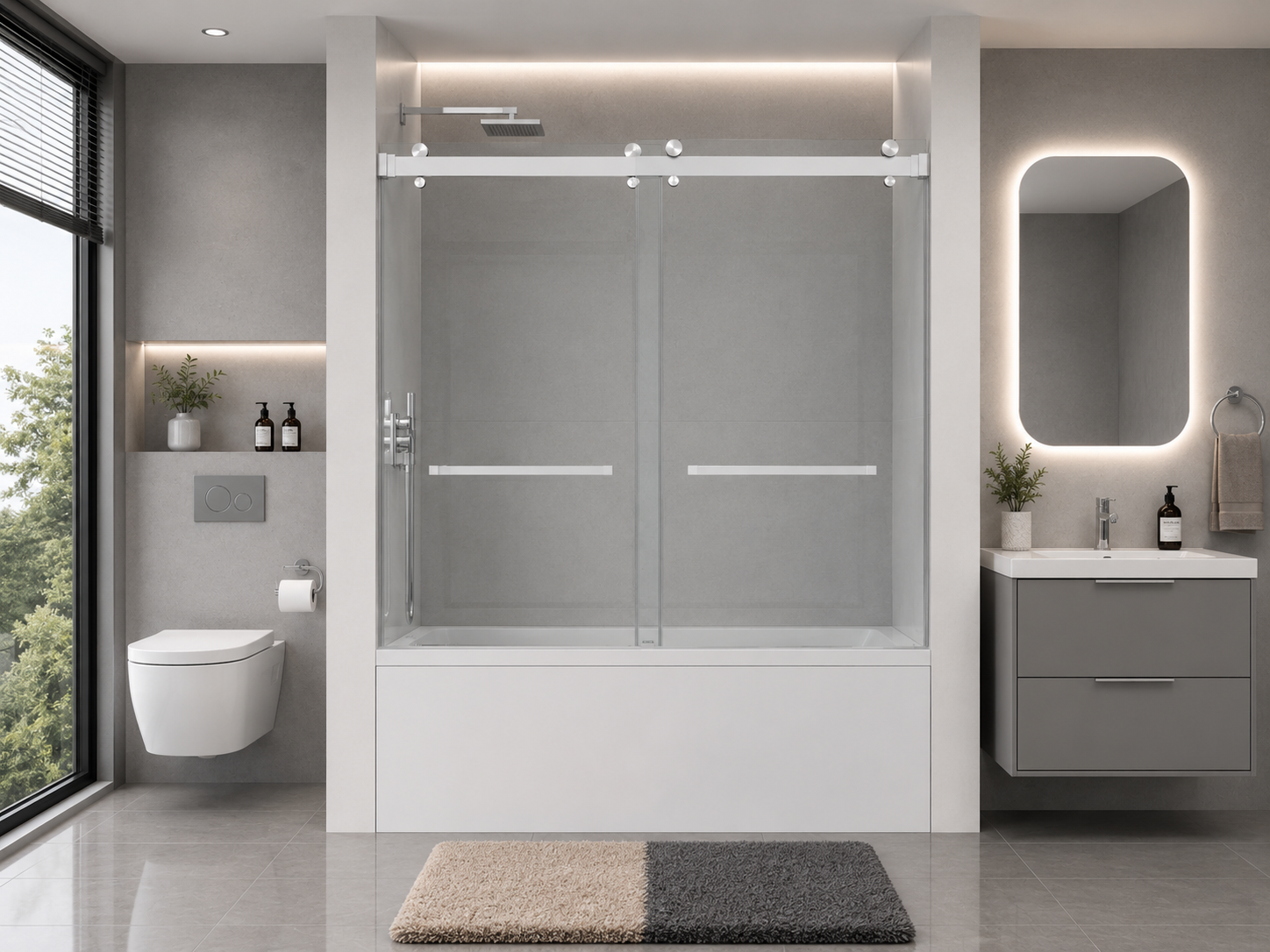 D1 -61 to 66 in. W x 66 in. H Frameless Double Sliding Bathtub Door with Nano Coating 3/8 in. Clear Glass