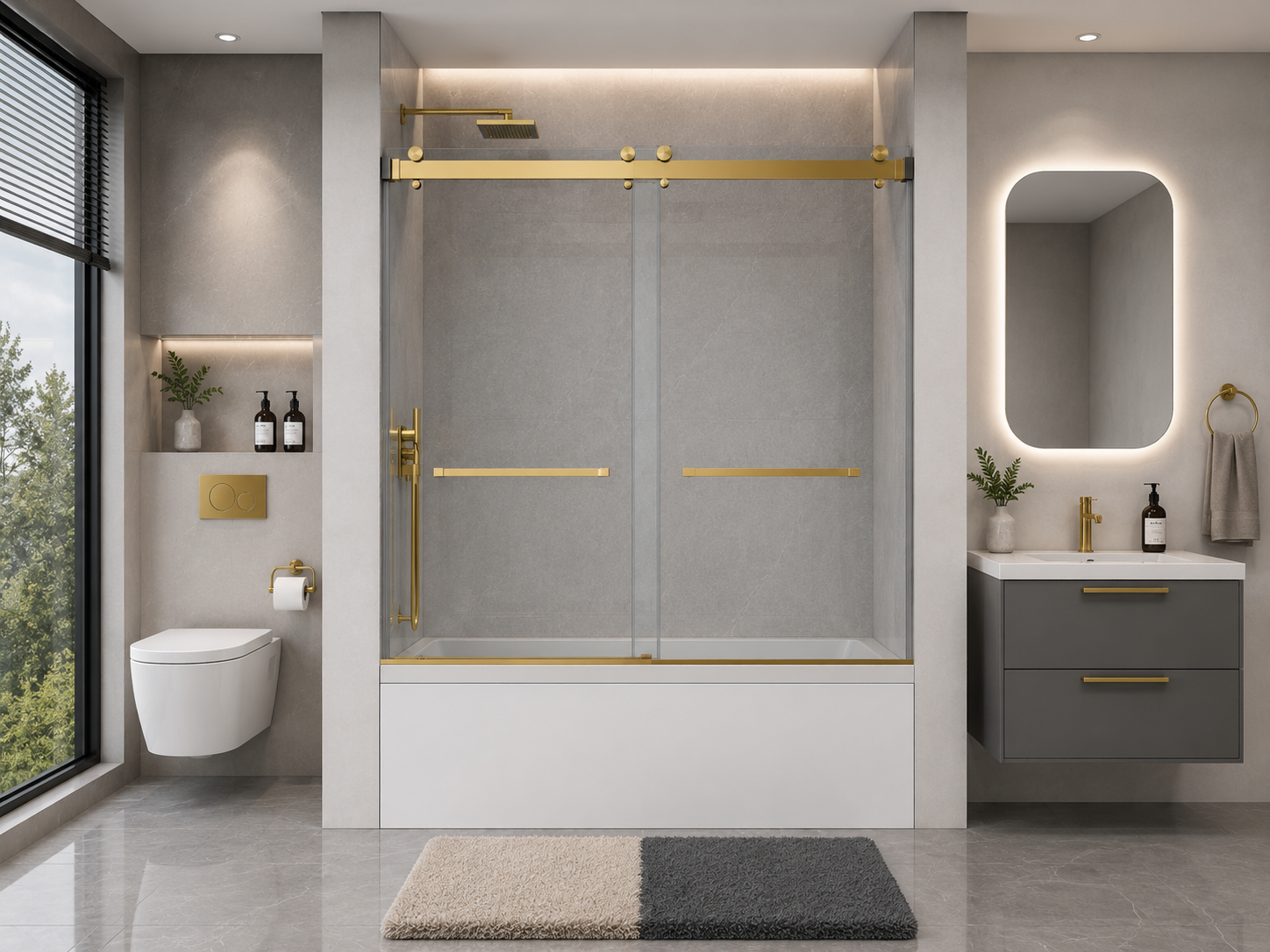 D1 -66 to 72 in. W x 66 in. H Frameless Double Sliding Bathtub Door with Nano Coating 3/8 in. Clear Glass