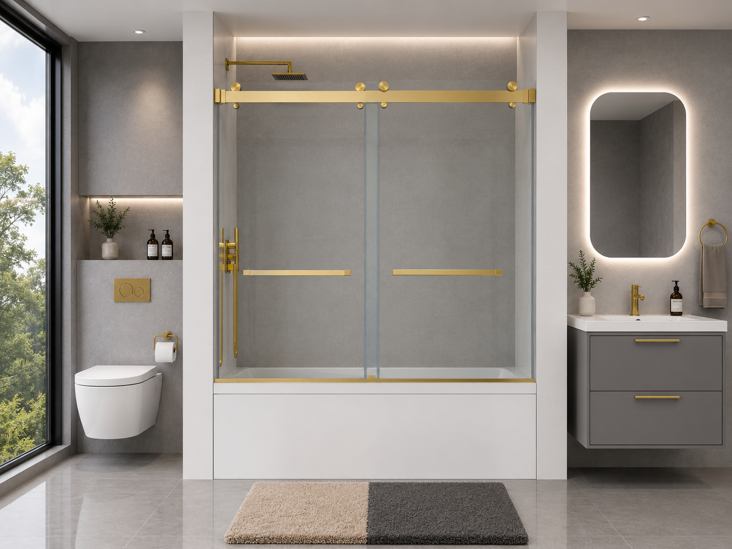 D1 -61 to 66 in. W x 66 in. H Frameless Double Sliding Bathtub Door with Nano Coating 3/8 in. Clear Glass