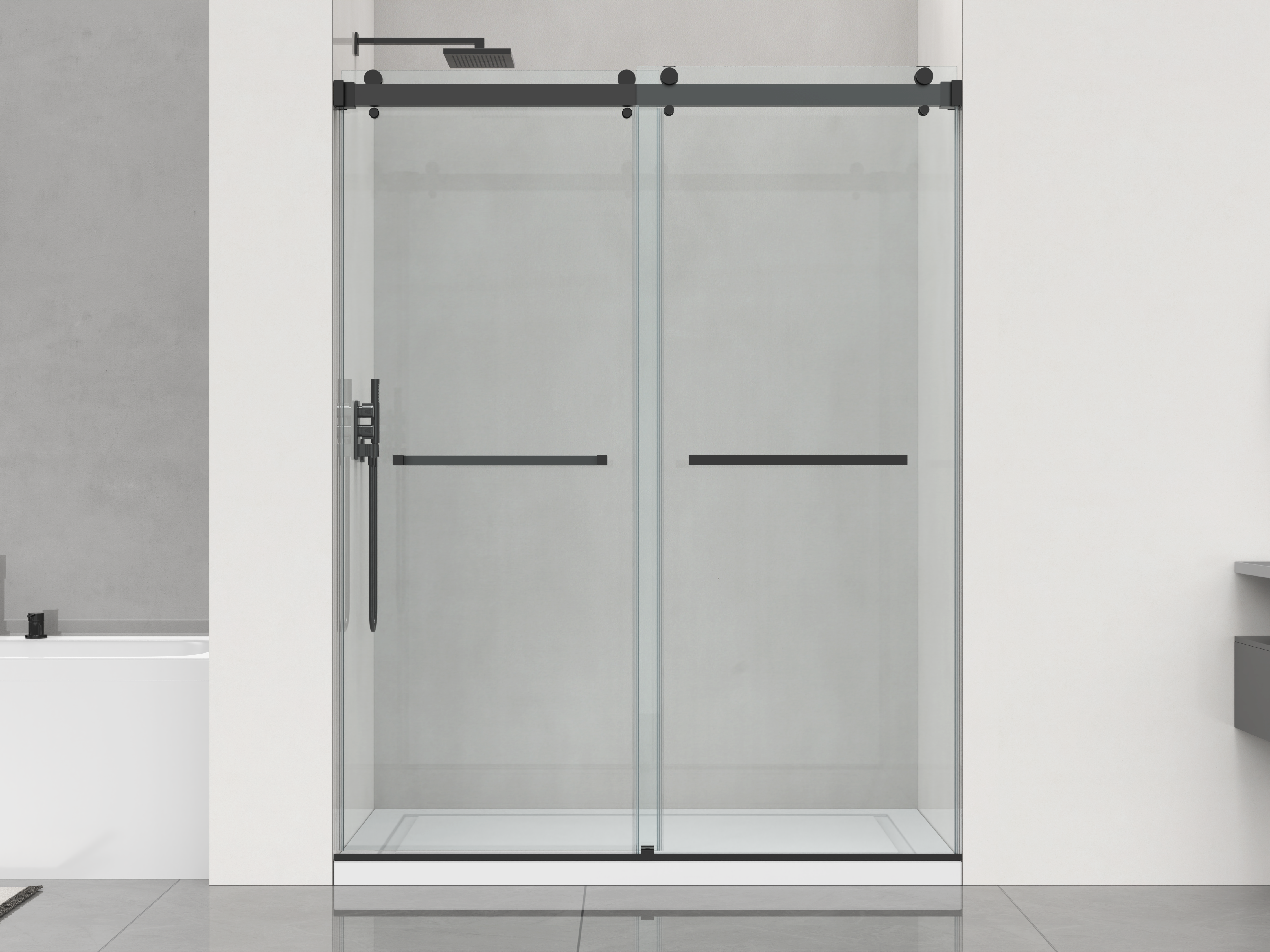 D1 -46 to 49in. W x 78 in. H Double Sliding Frameless Shower Door, Nano Coating 3/8 in. Clear Glass