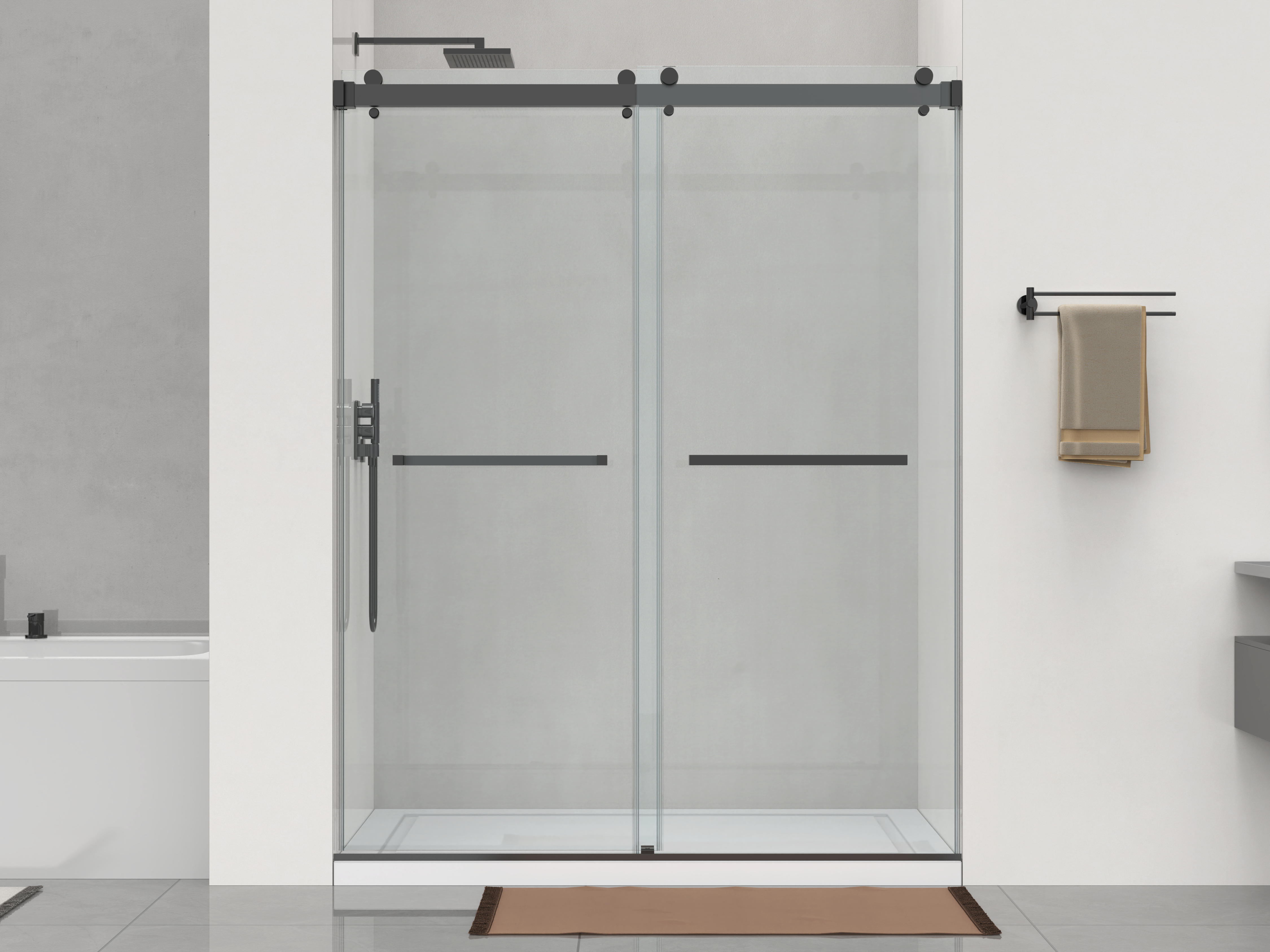 D1 -42 to 46in. W x 78 in. H Double Sliding Frameless Shower Door, Nano Coating 3/8 in. Clear Glass
