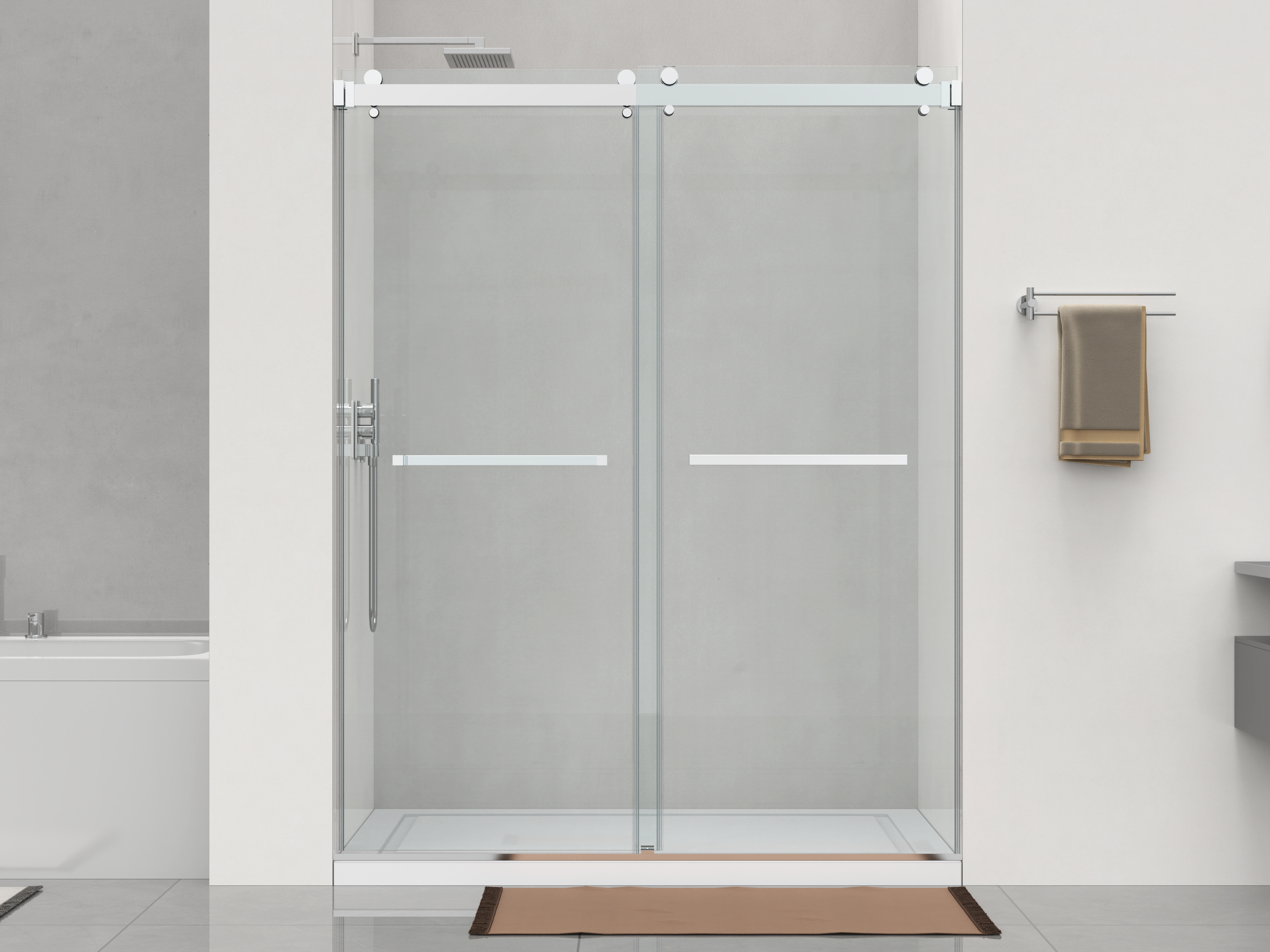D1 -42 to 46in. W x 78 in. H Double Sliding Frameless Shower Door, Nano Coating 3/8 in. Clear Glass