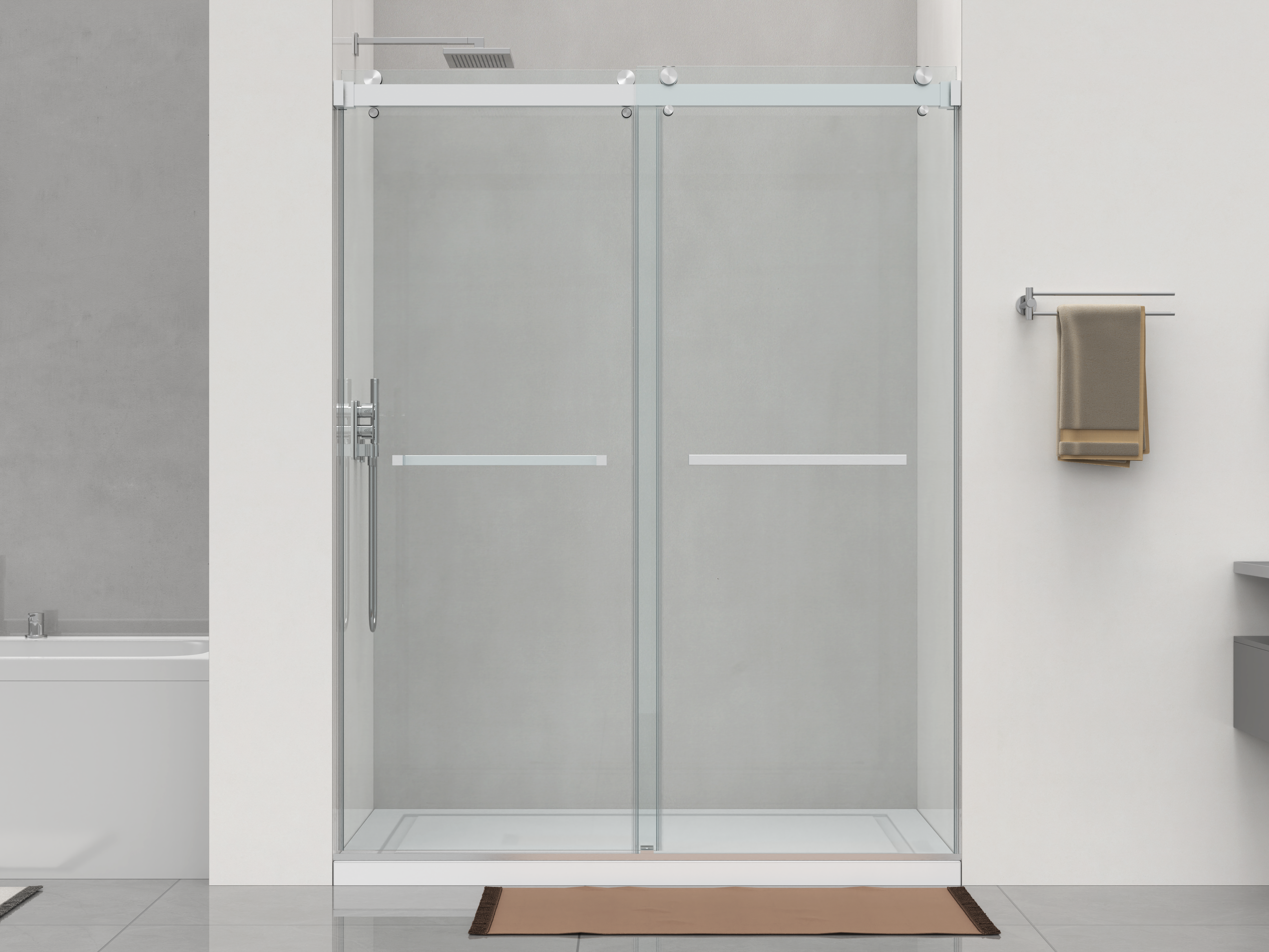 D1 -42 to 46in. W x 78 in. H Double Sliding Frameless Shower Door, Nano Coating 3/8 in. Clear Glass
