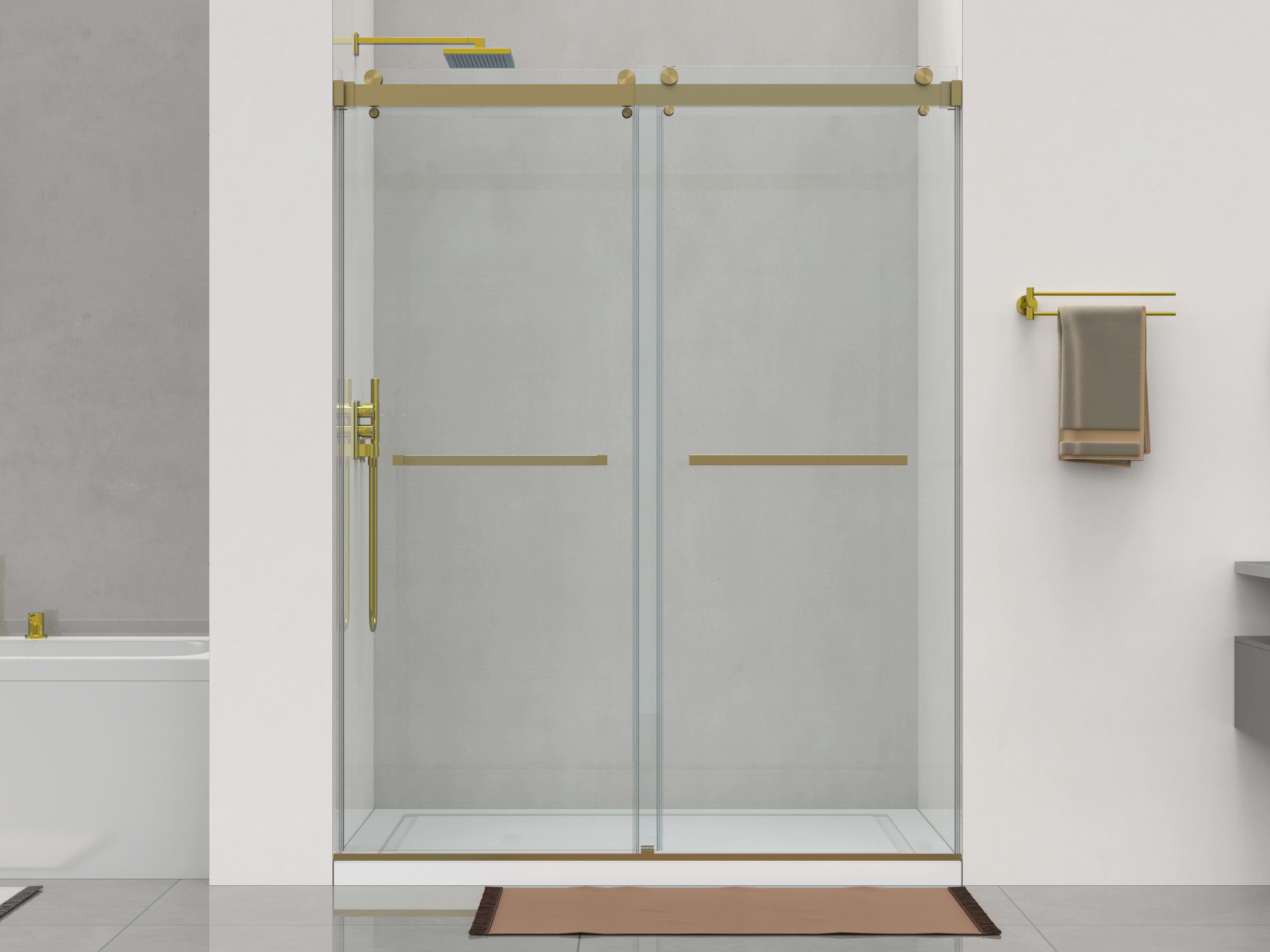 D1 -42 to 46in. W x 78 in. H Double Sliding Frameless Shower Door, Nano Coating 3/8 in. Clear Glass