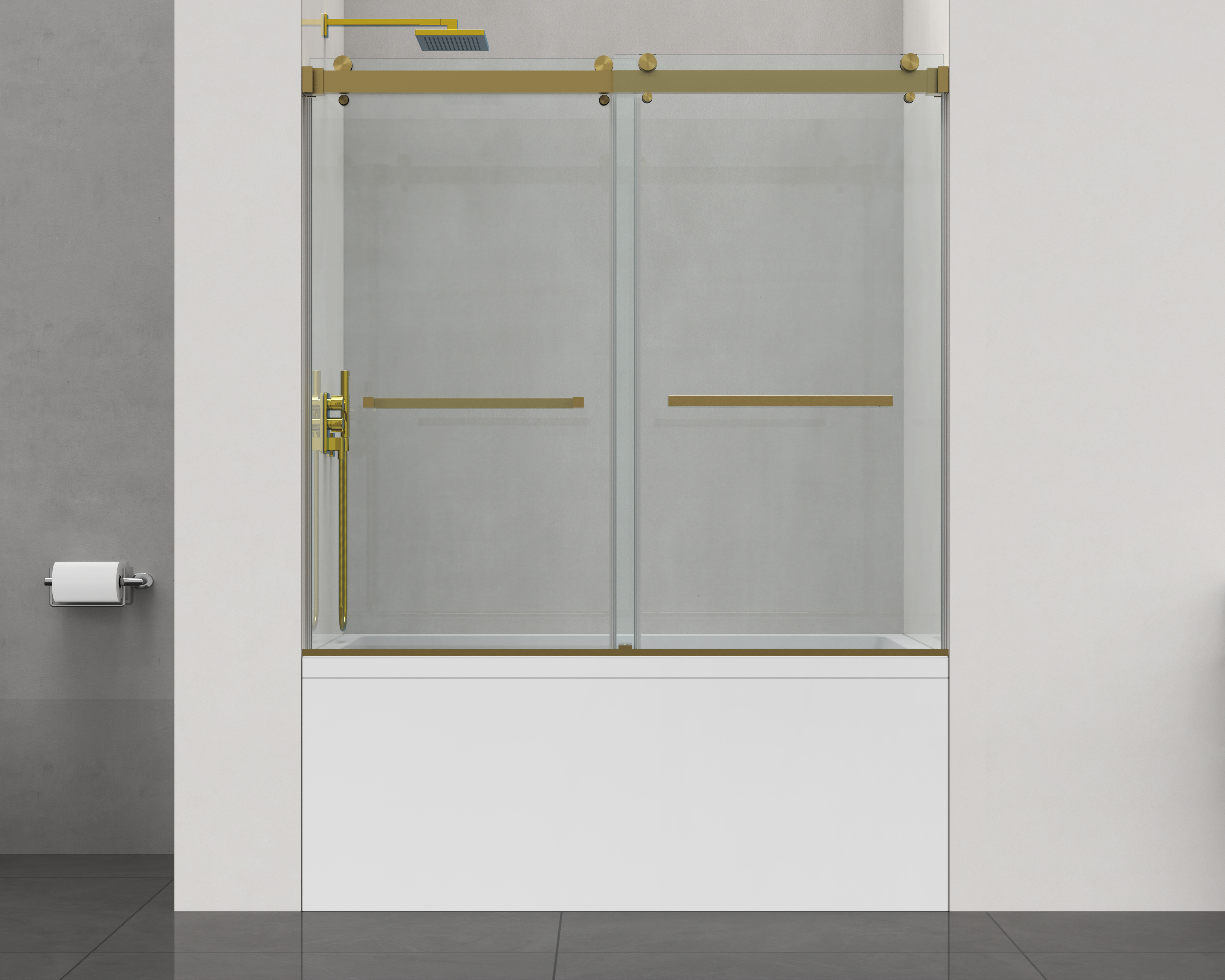 D1 -46 to 49 in. W x 66 in. H Frameless Double Sliding Bathtub Door with Nano Coating 3/8 in. Clear Glass
